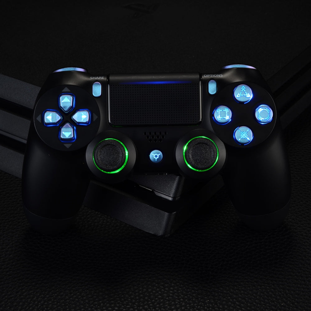 eXtremeRate Multi-Color LED Illuminated Buttons DTFS Kit for PS4 CUH-ZCT2 Controller - Chameleon Purple & Blue - Enhance Gaming Experience with Custom Lighting