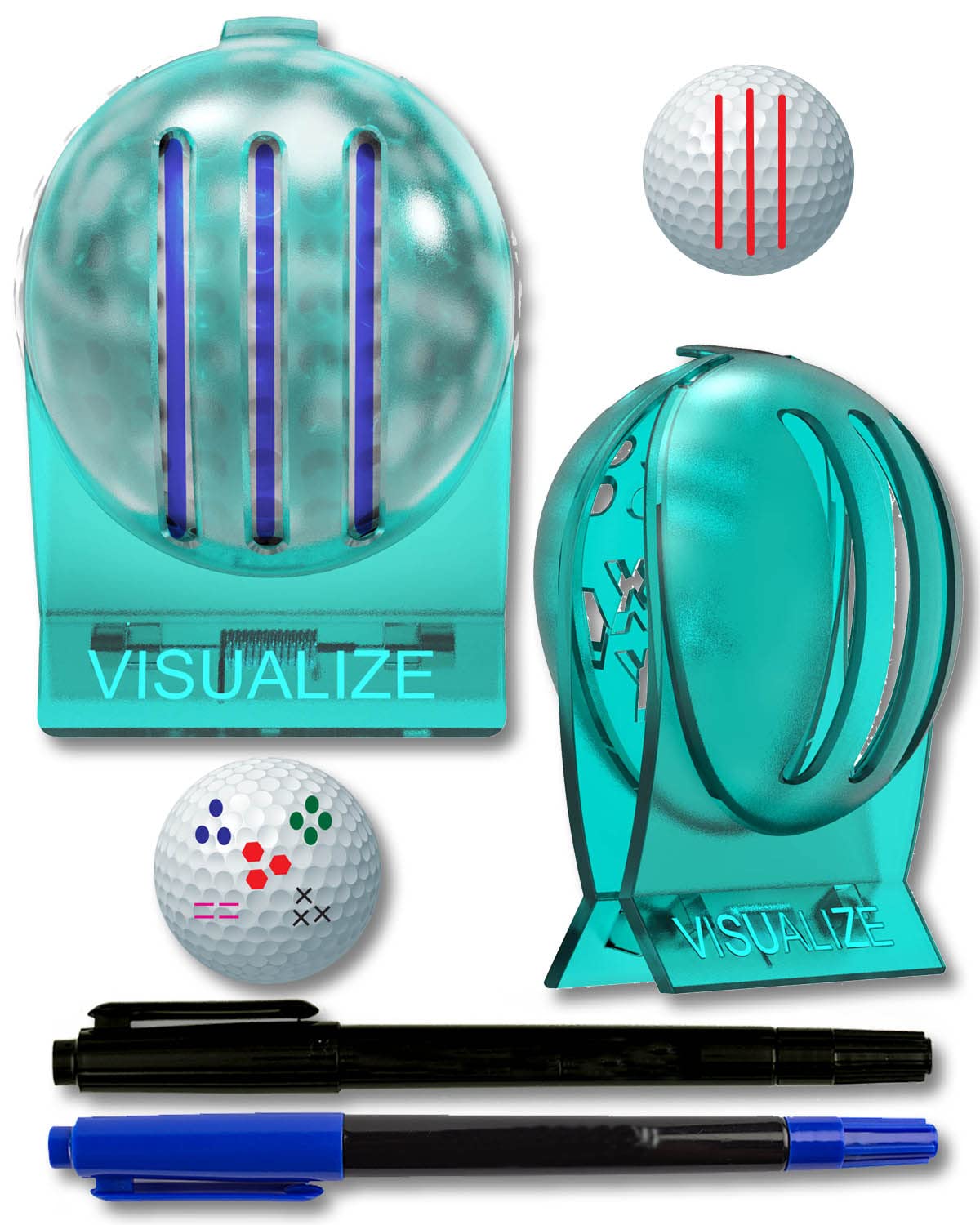 VISUALIZE Golf Ball Marker Set - Original TRI-LINE & TRI-LINE Connect with Focal Point | Premium Golf Alignment Tool & Gift for Golf Enthusiasts | Perfect for Practice & Tournament Play