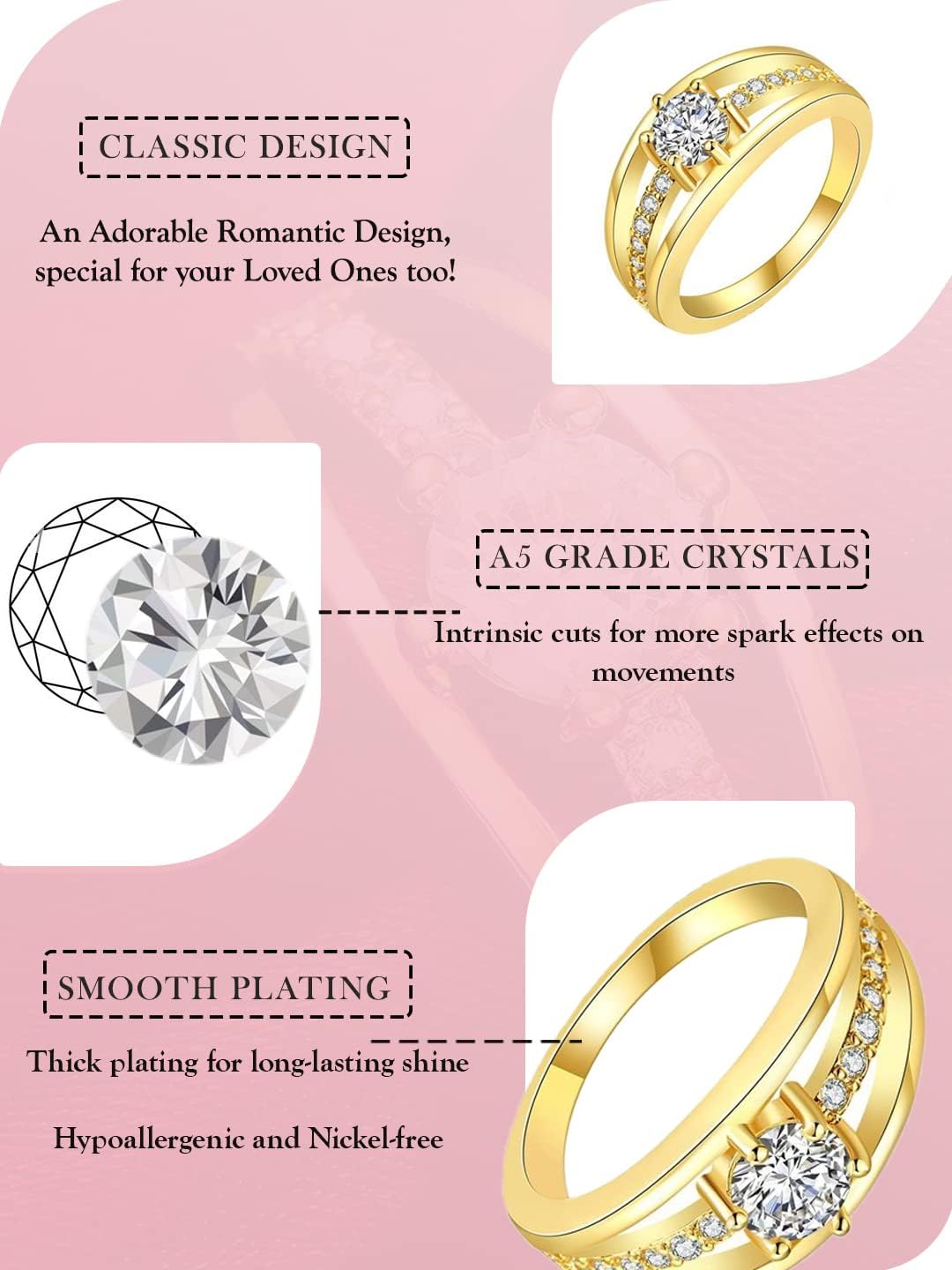Yellow Chimes Rings for Women & Girls | Gold & White Crystal Adjustable Ring | 18K Gold Plated Fashion Jewelry | Perfect Birthday, Anniversary Gift for Her | Ideal for Parties, Weddings & Everyday Wear