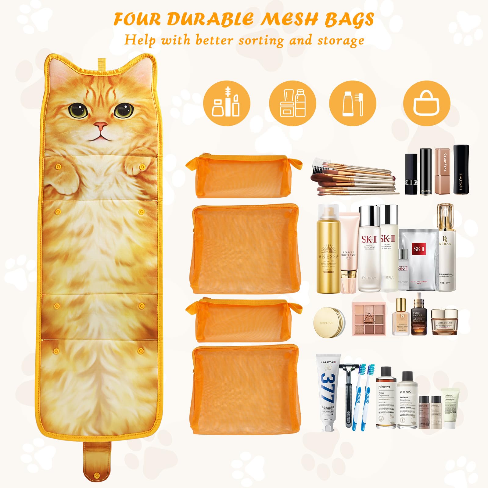 Waterproof Hanging Toiletry Bag for Travel - Cat Design Cosmetic Organizer for Women & Men - Perfect for Shampoo, Makeup & Toiletries - Ideal for Camping, Gym & Vacation Trips