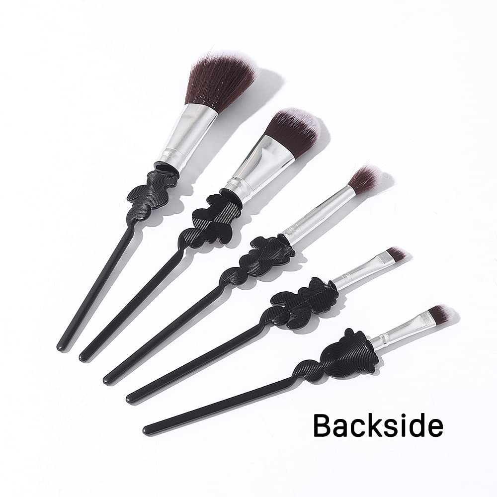 5Pcs Interstellar Baby Makeup Brushes Set - Premium Synthetic Foundation & Eyeshadow Brushes with Creative Stitch Design, Perfect Gift for Teens & Women (Black) | Ideal for Daily Makeup, Travel & Professional Cosmetics Application