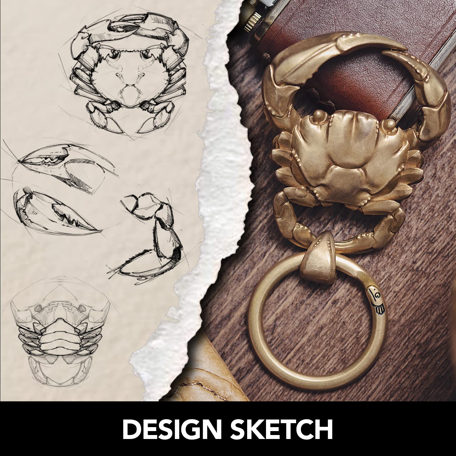 CopperTist.WU Crab Snap Keychain - Brass Quick Release Keychain Clip with Keyring - Unique Novelty Gifts for Men & Women - Perfect for Car Keys, Backpacks & Everyday Carry (EDC) Accessories