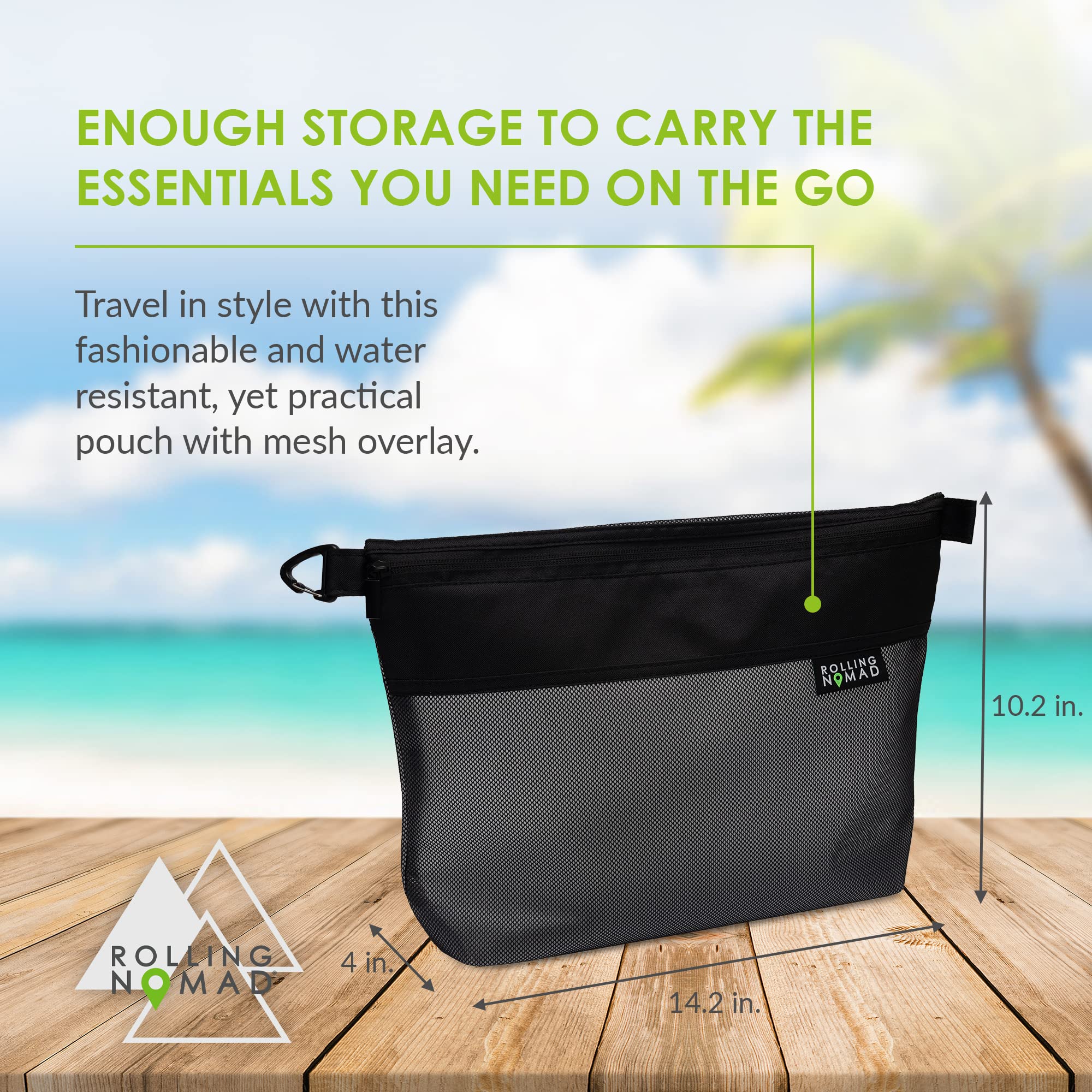 Waterproof Rolling Nomad Zipper Pouch - Travel Toiletry & Cosmetic Organizer Bag - Mesh Storage for Home, Office, Money & Accessories - Perfect for Camping, Gym & Daily Essentials