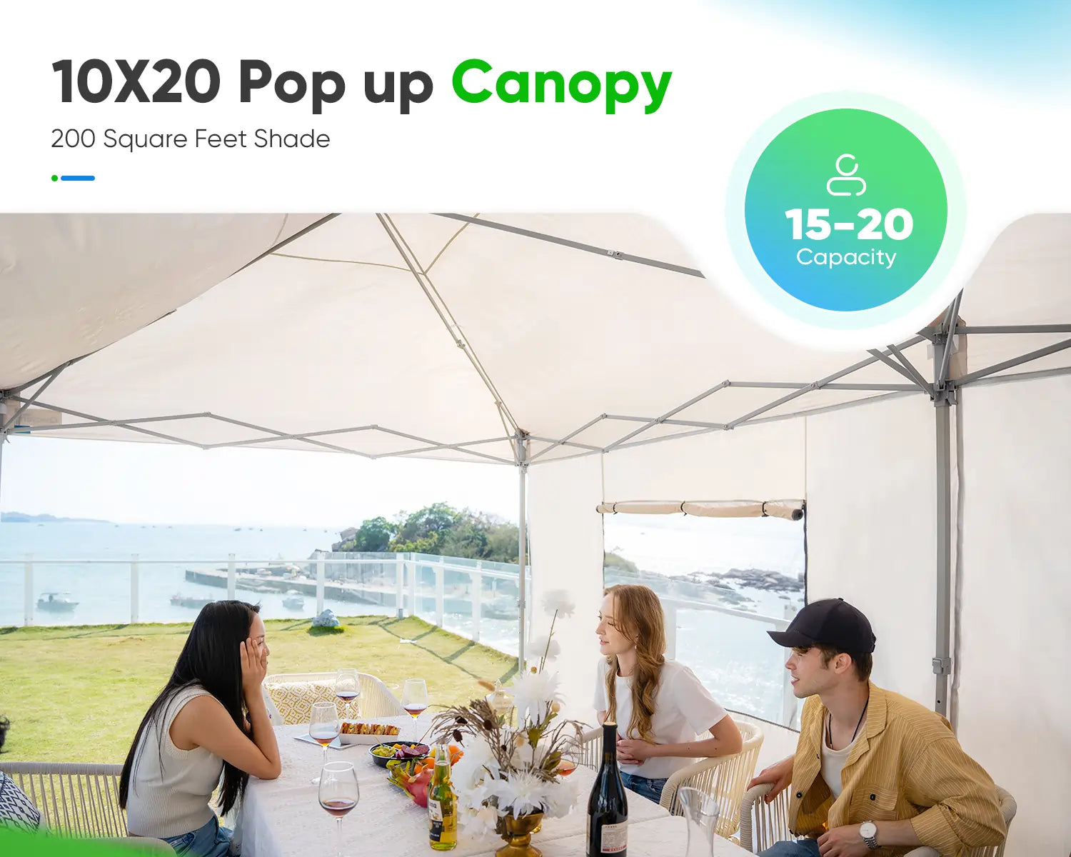 10' x 20' Pop Up Canopy Tent with Removable Side Walls - Waterproof Outdoor Shelter for Parties, Camping & Beach Events