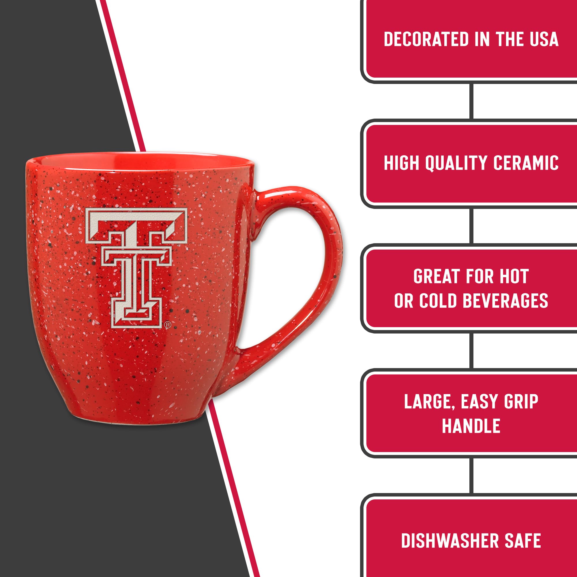 Personalized Texas Tech Red Raiders 16 oz Speckled Ceramic Coffee Mug - NCAA Team Color Laser Engraved - Perfect for Gameday, Office & Gift Giving