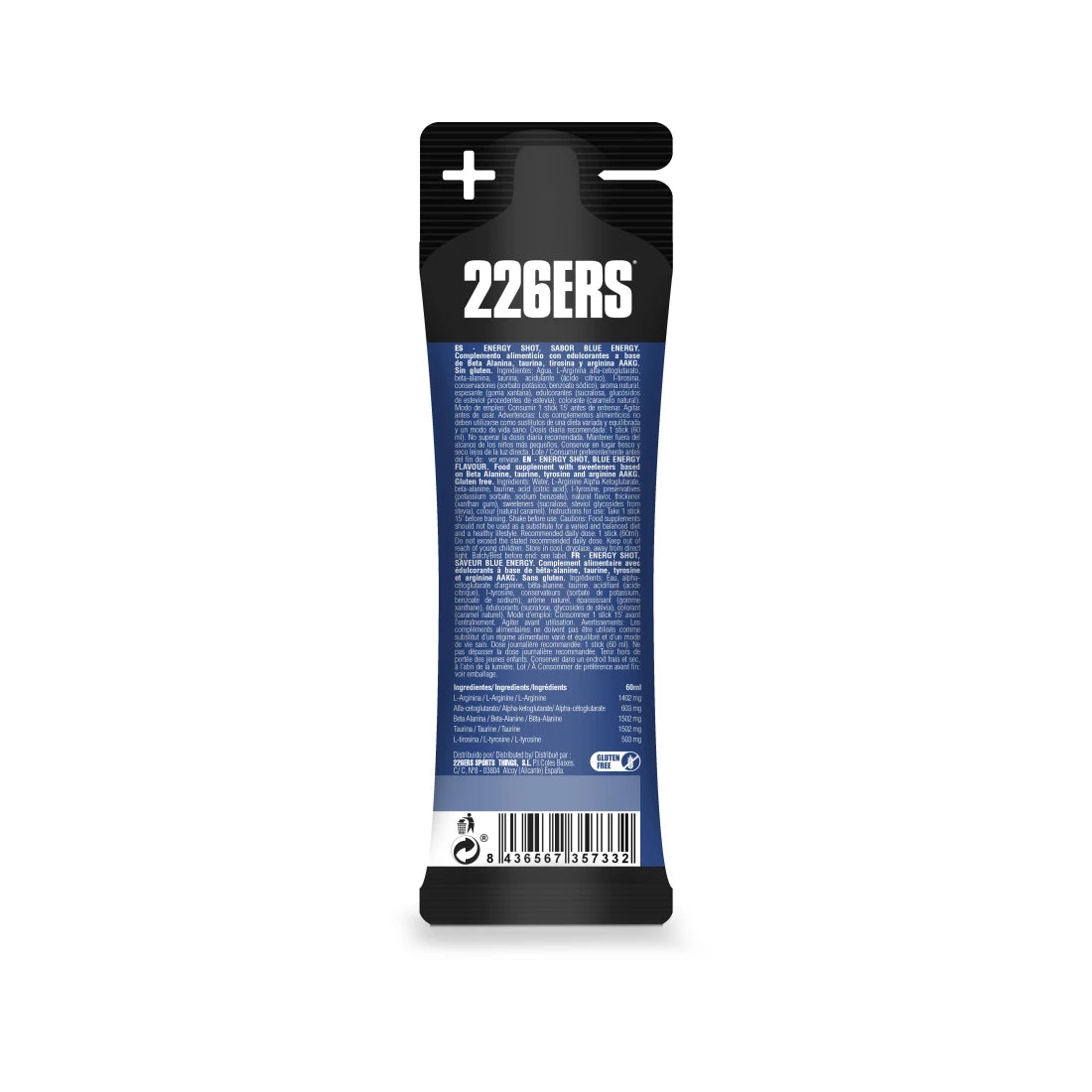 226ERS Energy Shot Stick 60ml - Blue Energy Zero Sugar Caffeine Boost | Pre-Workout, Study & Travel Energy Supplement