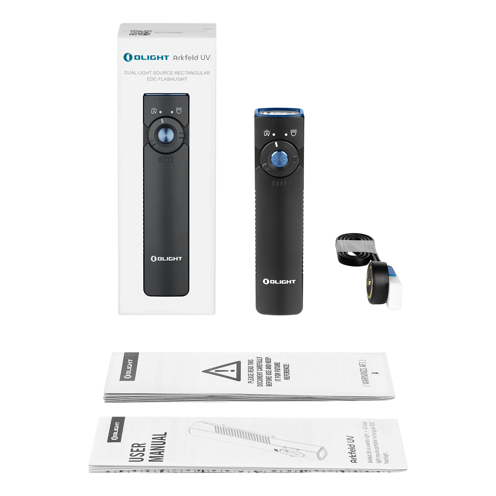 OLIGHT Arkfeld UV 365nm Black Light Flashlight - 1000 Lumens White LED, Rechargeable EDC Torch for Pet Urine Detection, Rocks & Mineral Hunting, Outdoor Adventures & Emergency Use (Black, Cool White 5700K-6700K)