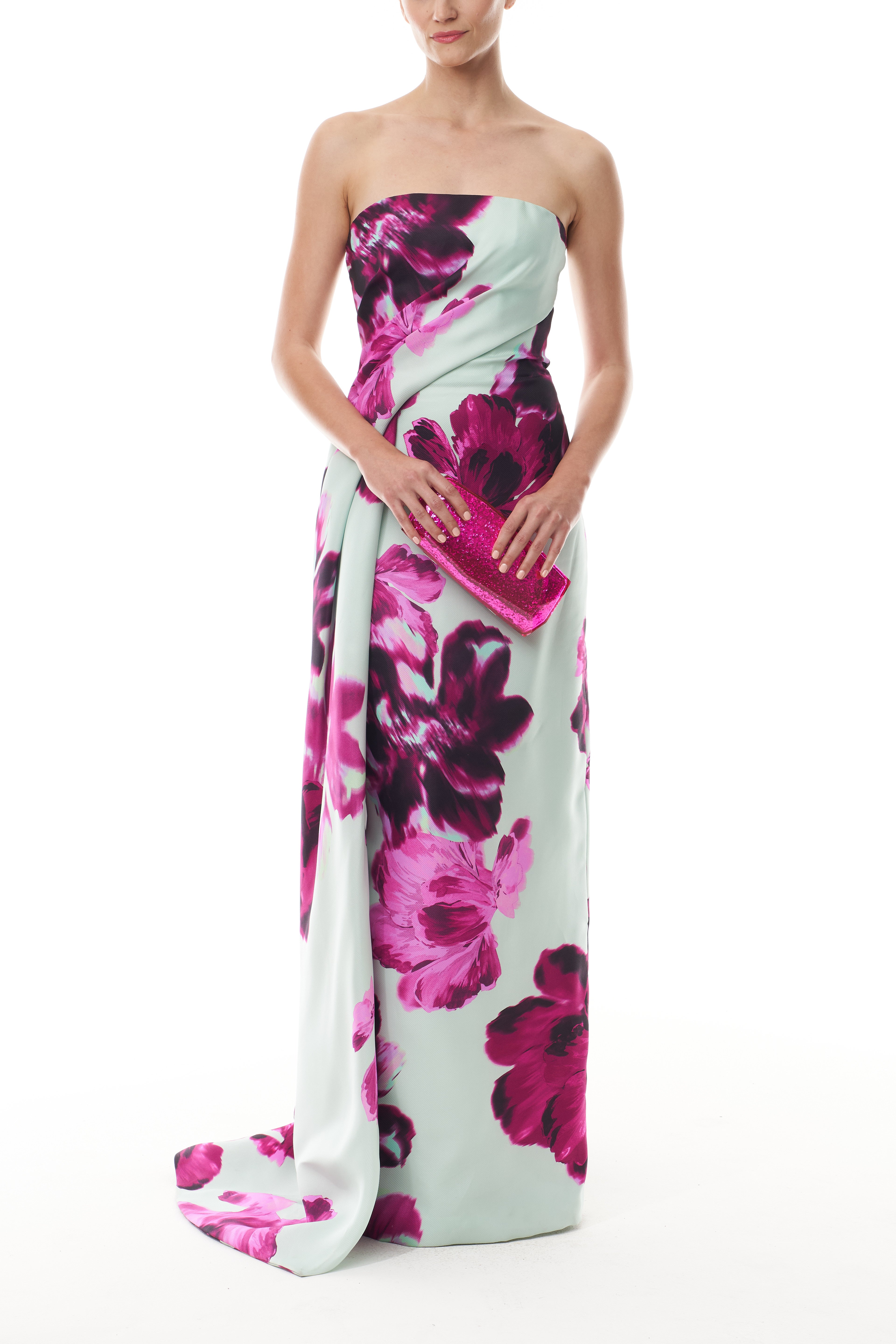 Elegant Electric Floral Column Gown for Women - Formal Evening Dress for Prom, Wedding & Special Occasions