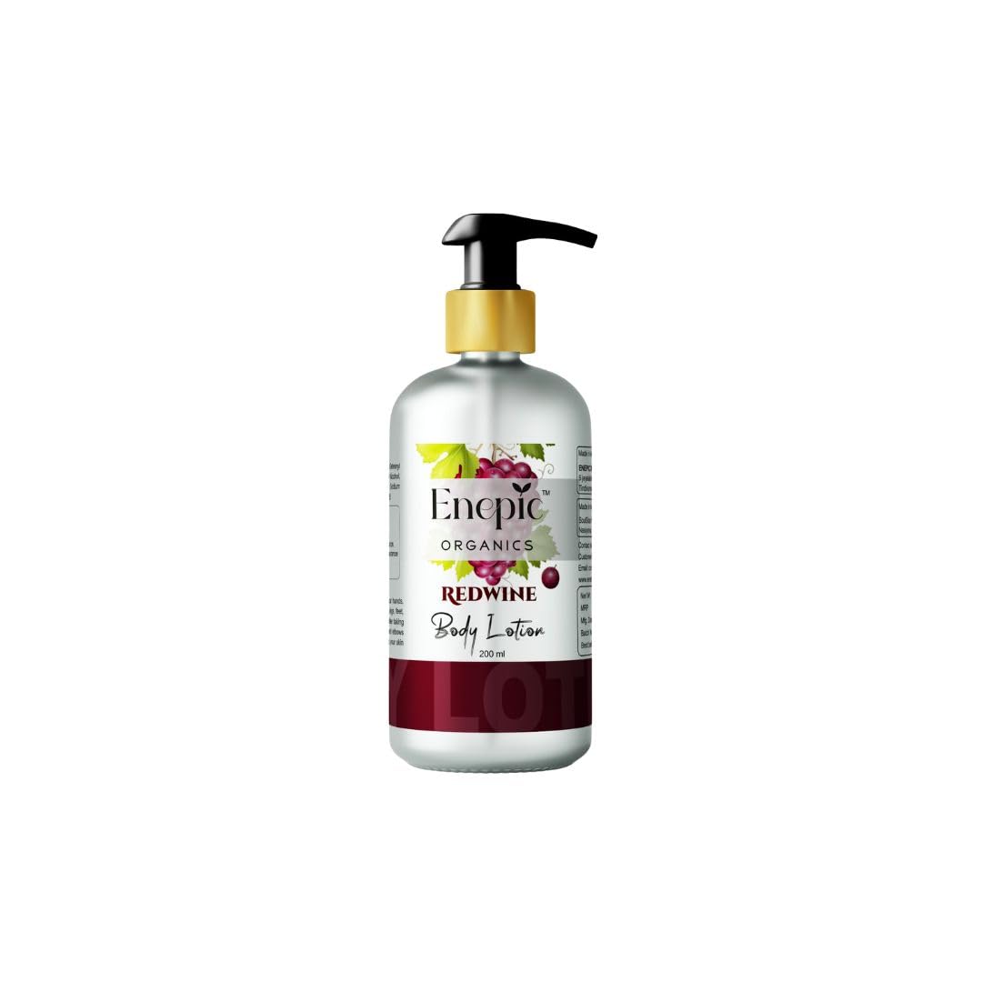 Enepic Organics Red Wine Body Lotion - Hydrating & Nourishing Moisturizer for All Skin Types | 200ml | Daily Skincare Routine | Perfect for Dry, Sensitive & Mature Skin | Anti-Aging & Skin Rejuvenation | Ideal for Post-Shower, Nighttime & Spa Treatments