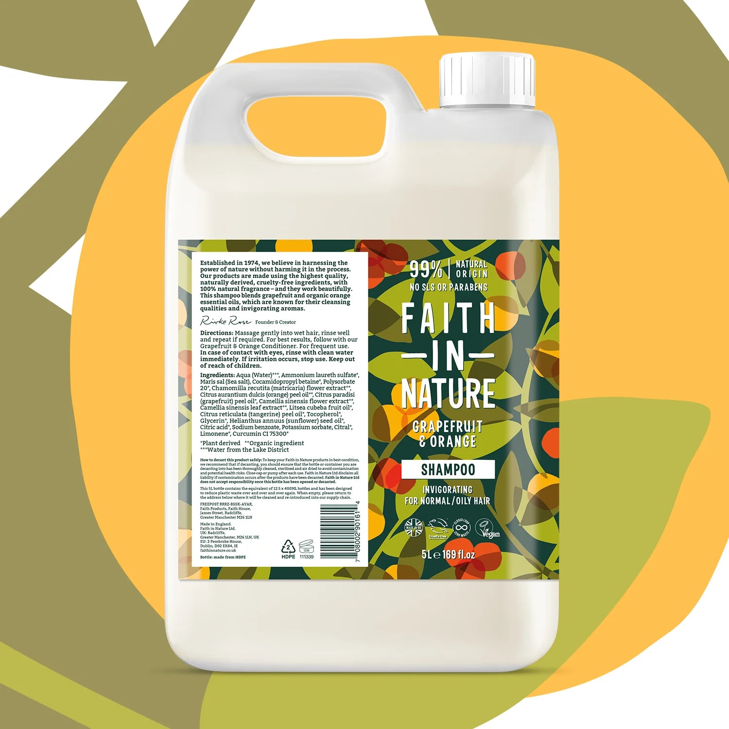 Faith In Nature Grapefruit & Orange Shampoo Refill 5L - Natural Vegan Hair Care for All Hair Types - Perfect for Home, Salon & Eco-Friendly Bathrooms
