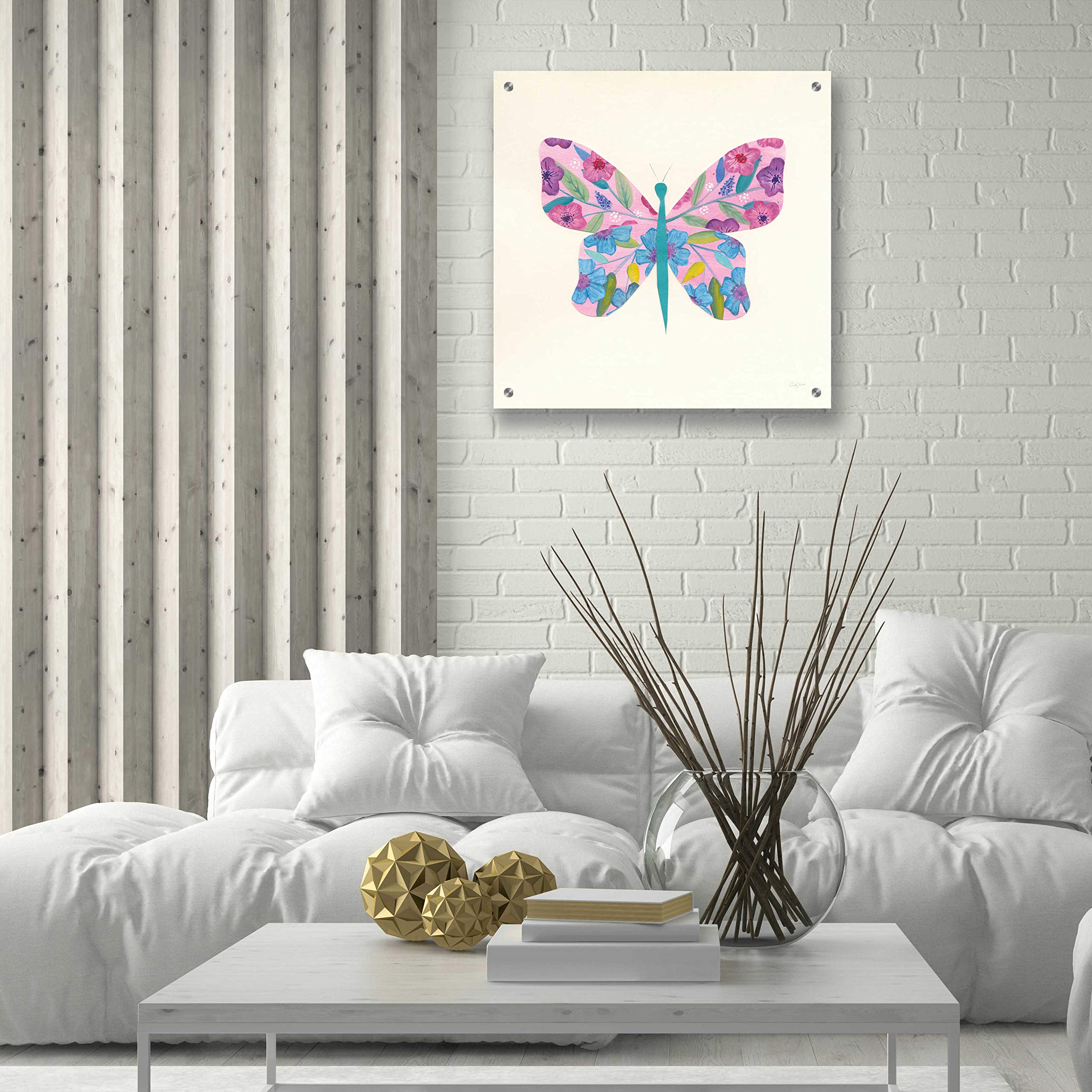 Epic Art 'Butterfly Garden II' by Courtney Prahl - 24x24 Inch Acrylic Glass Wall Decor - Vibrant Butterfly Painting for Living Room, Bedroom & Office Decor