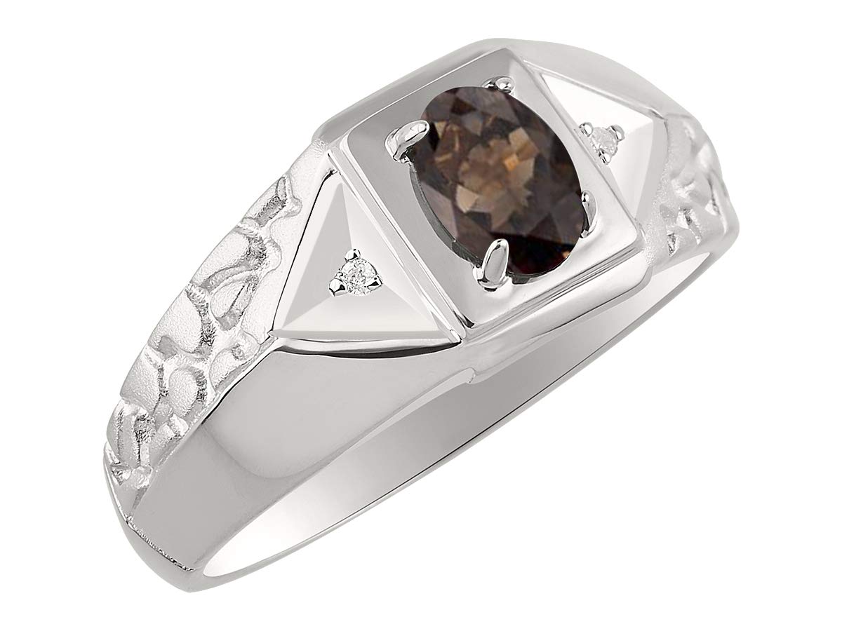 RYLOS Men's Sterling Silver Classic Designer Ring - 7X5MM Oval Gemstone & Sparkling Diamond - Birthstone Rings for Men (Sizes 8-13) - Perfect for Weddings, Anniversaries & Gifts