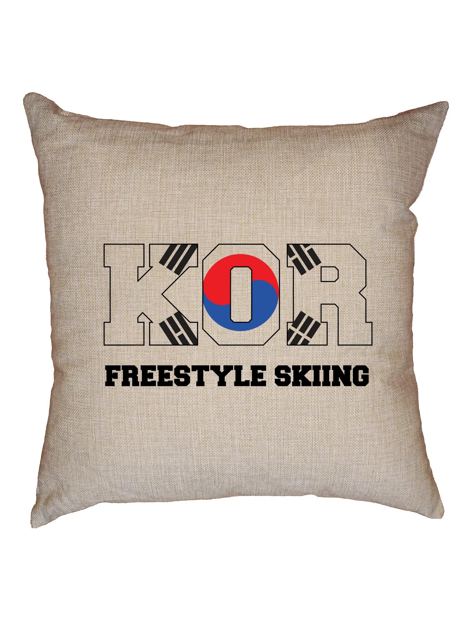 South Korean Freestyle Skiing Flag Linen Throw Pillow Cover with Insert - Winter Olympics KOR Team Decorative Cushion Case for Home Decor, Living Room, Bedroom