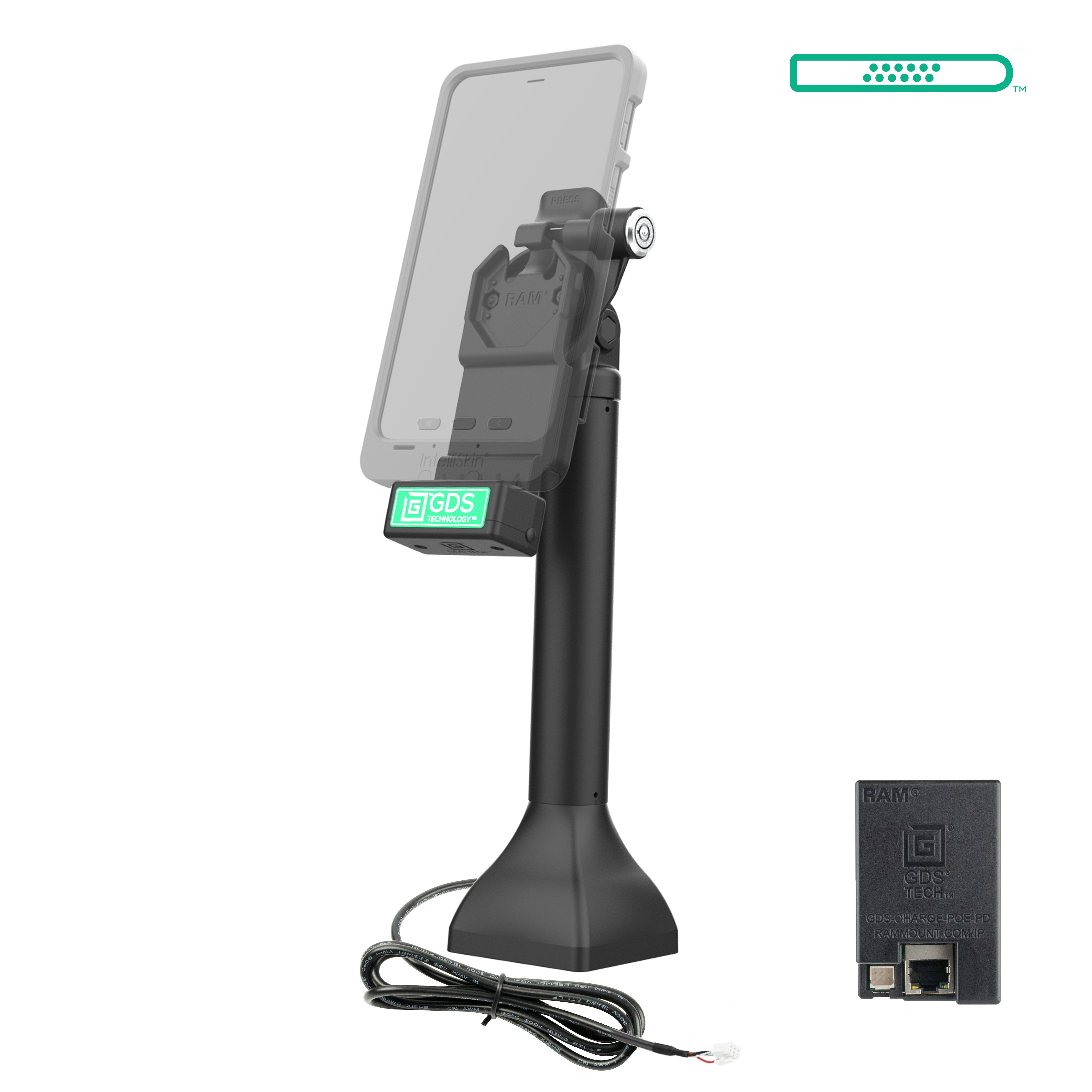 GDS® Uni Conn™ 14 Port Locking Pedestal Dock with PoE - Secure Network Connection for Outdoor/Industrial Use (RAM GDS DOCKLR D11 14 U1E) - Ideal for Marine, RV & Harsh Environment Installations