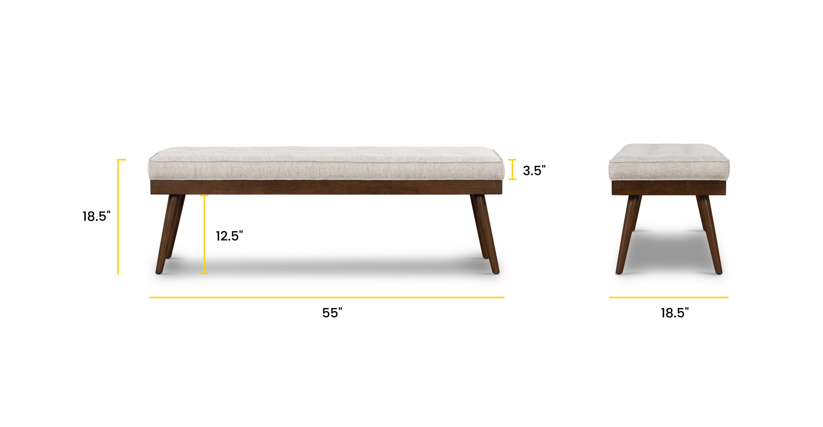 Luca Fabric Bench - Modern Upholstered Storage Ottoman with Removable Cushion | Perfect for Living Room, Bedroom & Entryway Seating & Organization