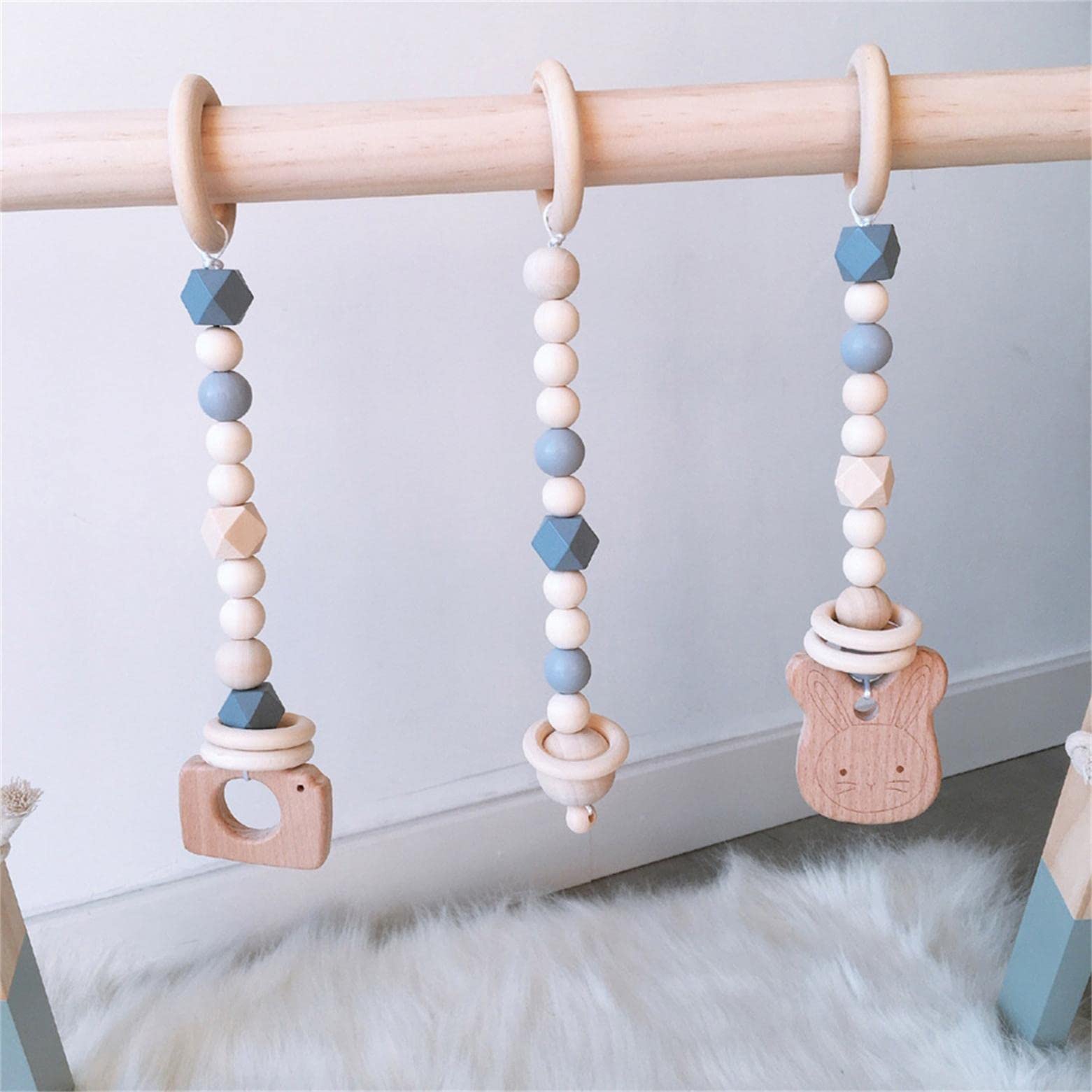 Tiansyue Wooden Baby Gym with Hanging Toys - Montessori Activity Frame for Boys & Girls - Stroller, Car Seat & Crib Mobile - Gray Rattles Toy Gift for Newborns (Perfect for Nursery Decor & Early Childhood Development)