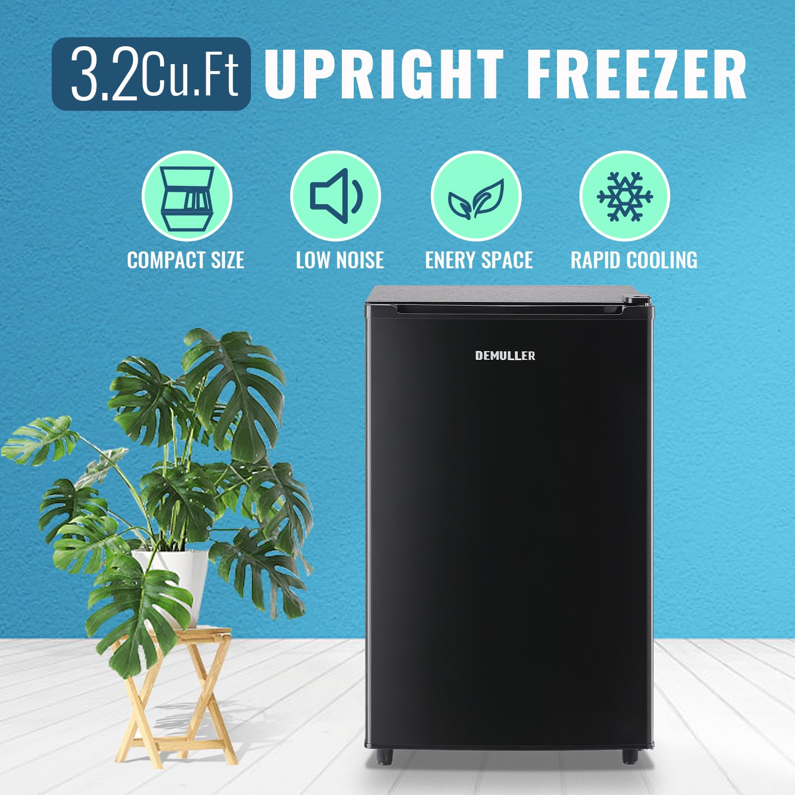 **3.2 Cu.Ft Upright Freezer - Front Door Mini Freezer with 7 Temperature Settings, Adjustable Feet, Energy Efficient - Perfect for Home, Kitchen, Office, Garage, or Dorm (Black)**