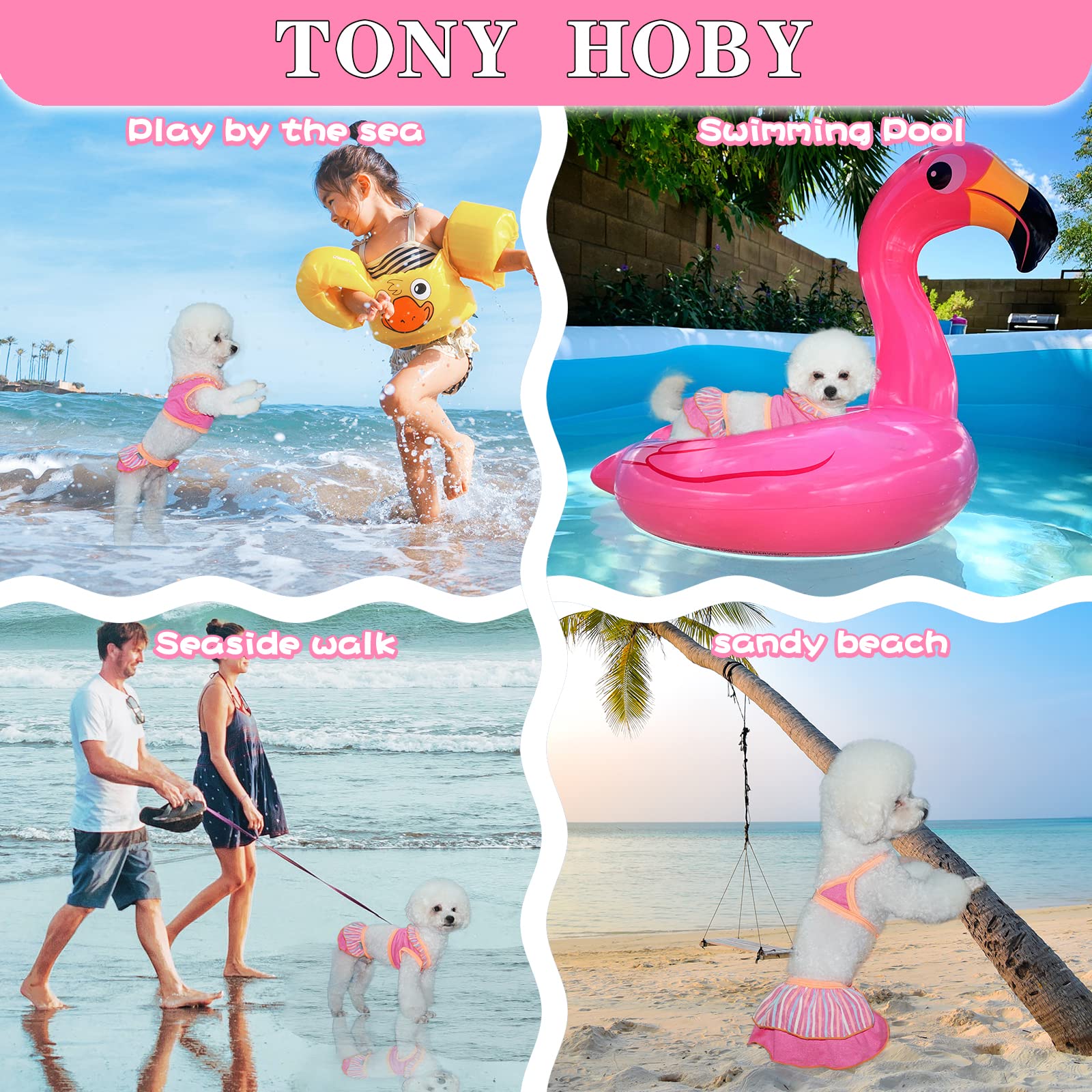 TONY HOBY Dog Swimsuit - 3PCS Dog Bikini Set for Small & Medium Dogs, Orange & Pink, Size M - Perfect for Beach, Pool & Seaside Swimming | UV Protection Dog Bathing Suit for Summer Water Activities