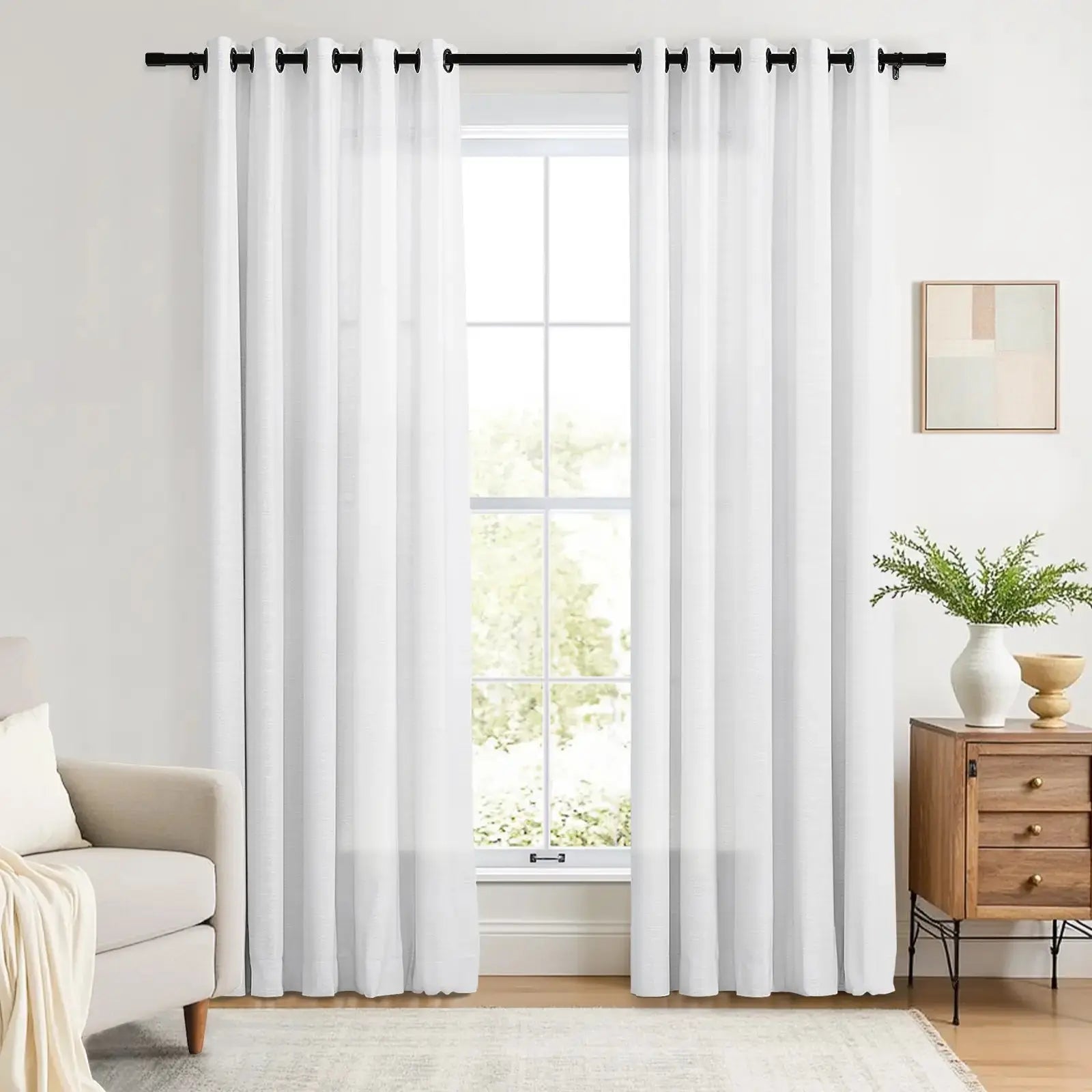 Linen Curtains with Grommet Top - Blackout Drapes for Living Room & Bedroom - Elegant Home Decor for Windows (52x84 Inches) - Perfect for Privacy, Light Control and Room Darkening