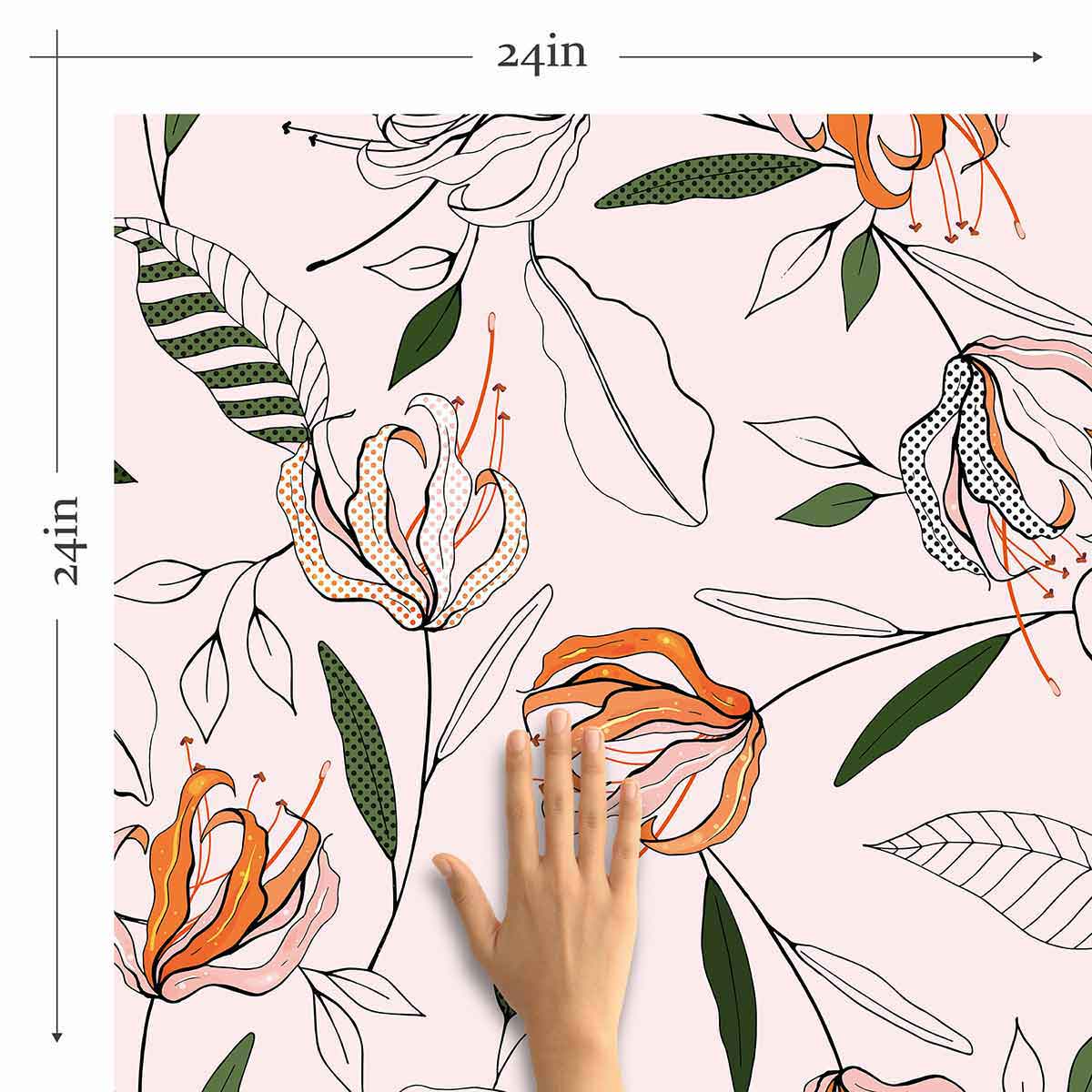 Orange Flower Peel and Stick Removable Wallpaper - Self-Adhesive Wall Decal for Home Decor, Bedroom, Living Room, Nursery - Easy to Apply & Remove - Pattern 0186 - Perfect for Accent Walls, DIY Projects, and Rental Spaces