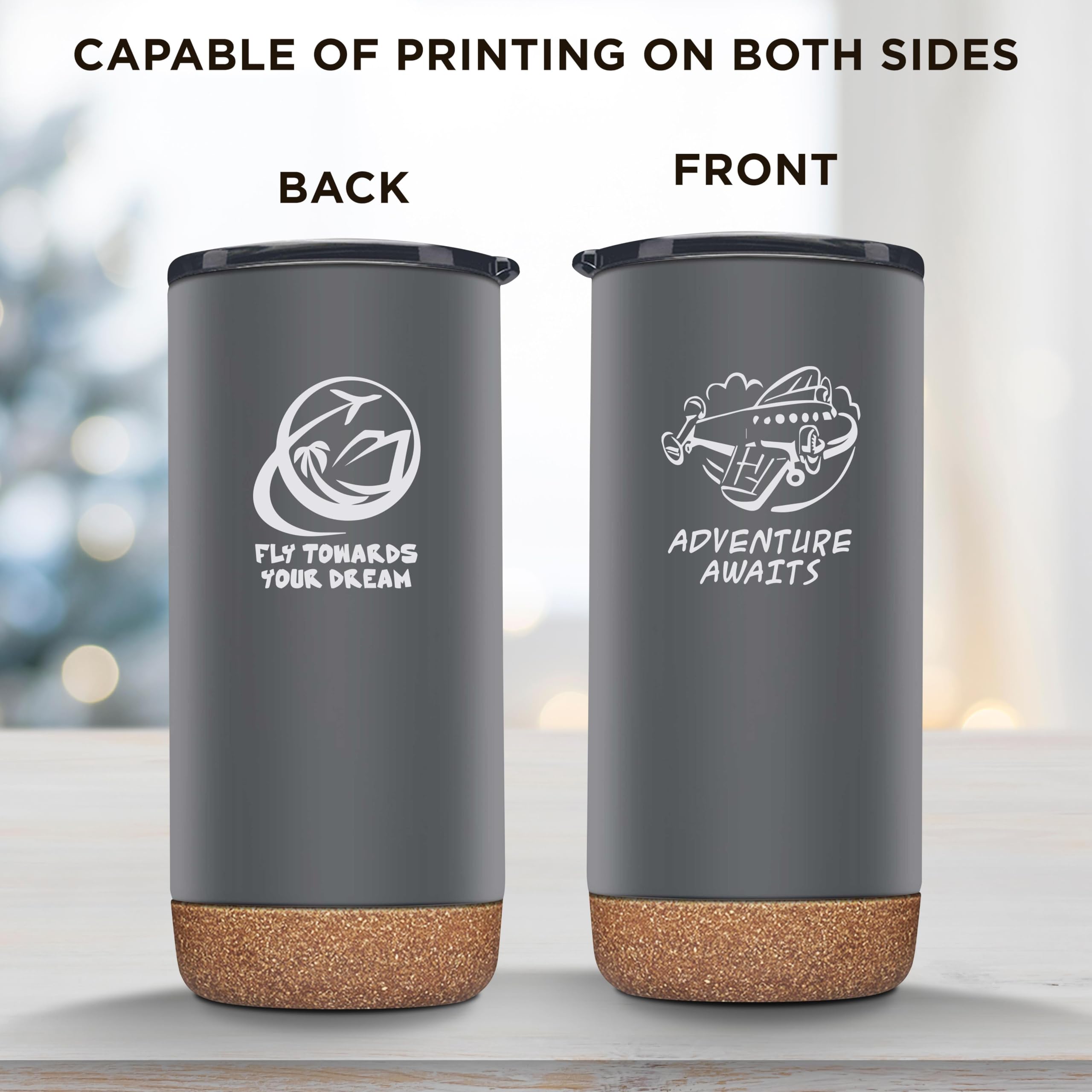 16 oz Custom Travel Tumblers with Cork Base - Set of 10 Insulated Stainless Steel Cups with Matte Finish | Personalized Bulk Pack for Iced Coffee, Soda & Beverages | Perfect for Office, Camping, Travel & Gifts (Grey)