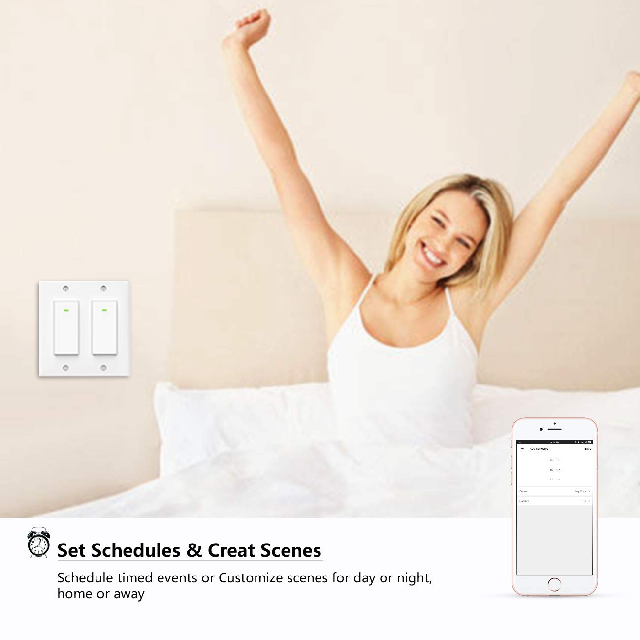 Smart WiFi Light Switch - 2 Gang Dual Control, Compatible with Alexa & Google Assistant for Voice Control - Perfect for Home Automation & Smart Lighting
