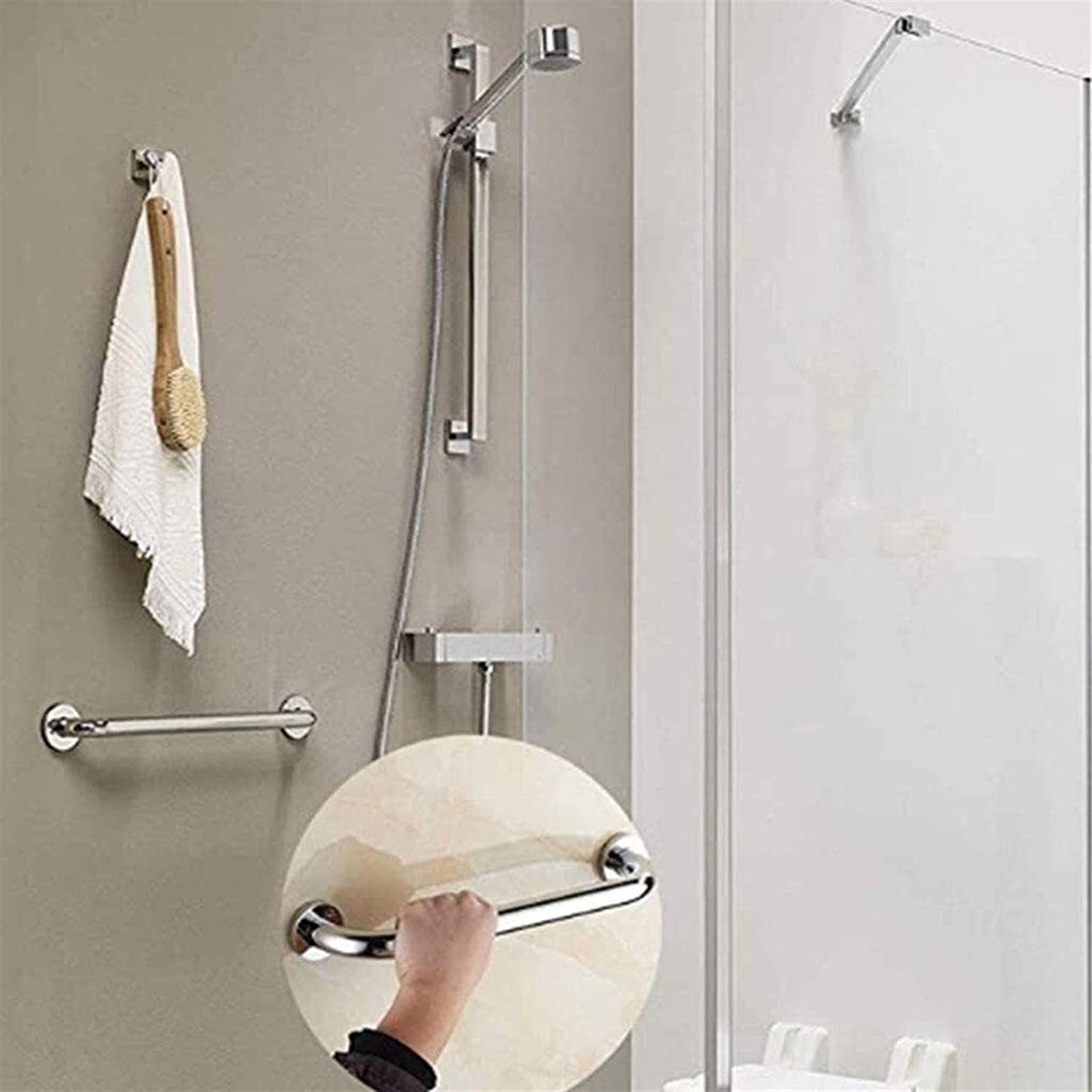 Stainless Steel Bathroom Safety Grab Bar - 60cm Non-Slip Bathtub Handrail with Towel Holder | ADA Compliant Shower Support for Elderly & Disabled | Perfect for Bathroom, Wet Room & Spa Safety