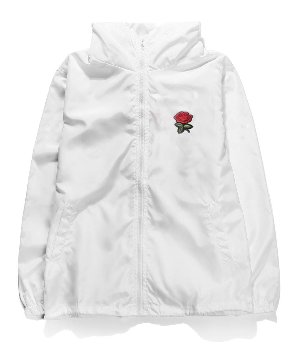 AITFINEISM Men's Lightweight Windbreaker Jacket - Breathable Casual Outdoor Jacket for Hiking, Running & Travel (Small, White-Rose)