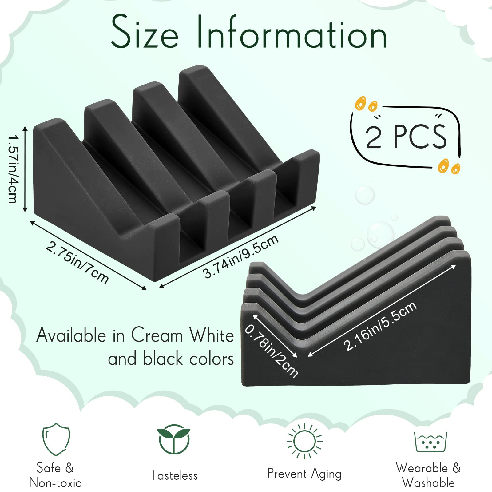 2-Pack Self-Draining Silicone Soap Dish Holder - Waterfall Design Soap Tray with Drain Holes for Shower, Kitchen & Bathroom - Keeps Soap Dry & Clean (Black & Cream White) - Perfect for Bathroom Countertops, Kitchen Sinks & Shower Shelves