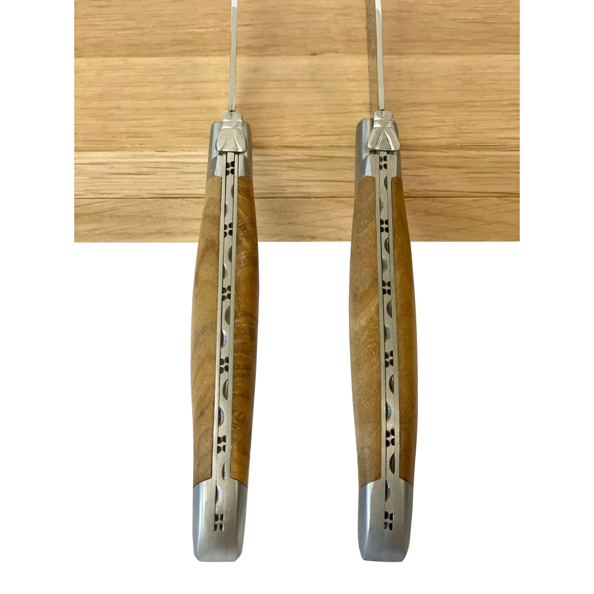 Premium Laguiole en Aubrac Luxury Forged Full Tang Steak Knives Set - 2-Piece Stainless Steel Blades with Teak Wood Handles & Brushed Bolsters - Perfect for Fine Dining, Steakhouse Experience & Gourmet Gifts