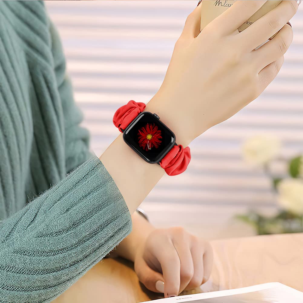 Tiptops 3 Pack Apple Watch Bands for Women - Soft Fabric Scrunchies Wristbands Compatible with iWatch Ultra 2, Series 10/9/8/7/6/5/4/3/2/1/SE (38mm-49mm) - Stylish Printed Straps for Workout, Office & Everyday Wear