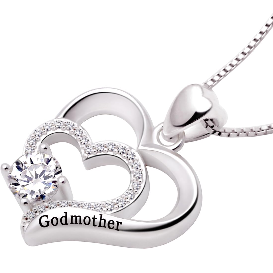 ALOV Sterling Silver Godmother Cubic Zirconia Pendant Necklace - Elegant Gift for Godmothers, Baptism, Christening & Special Occasions