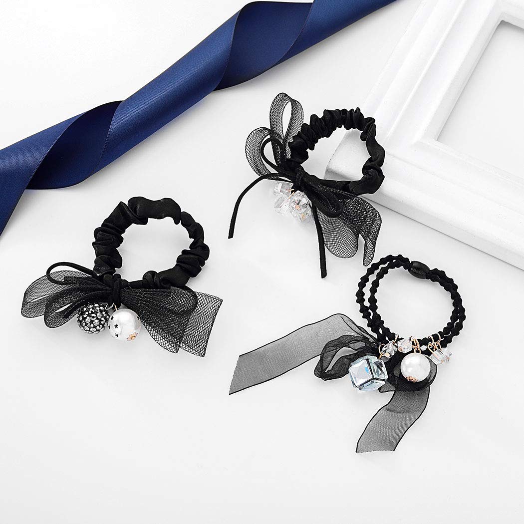 Bartosi Bow Hair Ties - 3 Pack Cute Scrunchies & Ponytail Holders for Women & Girls | Fashion Hair Accessories with Bow Design | Perfect for School, Work, Parties & Everyday Use