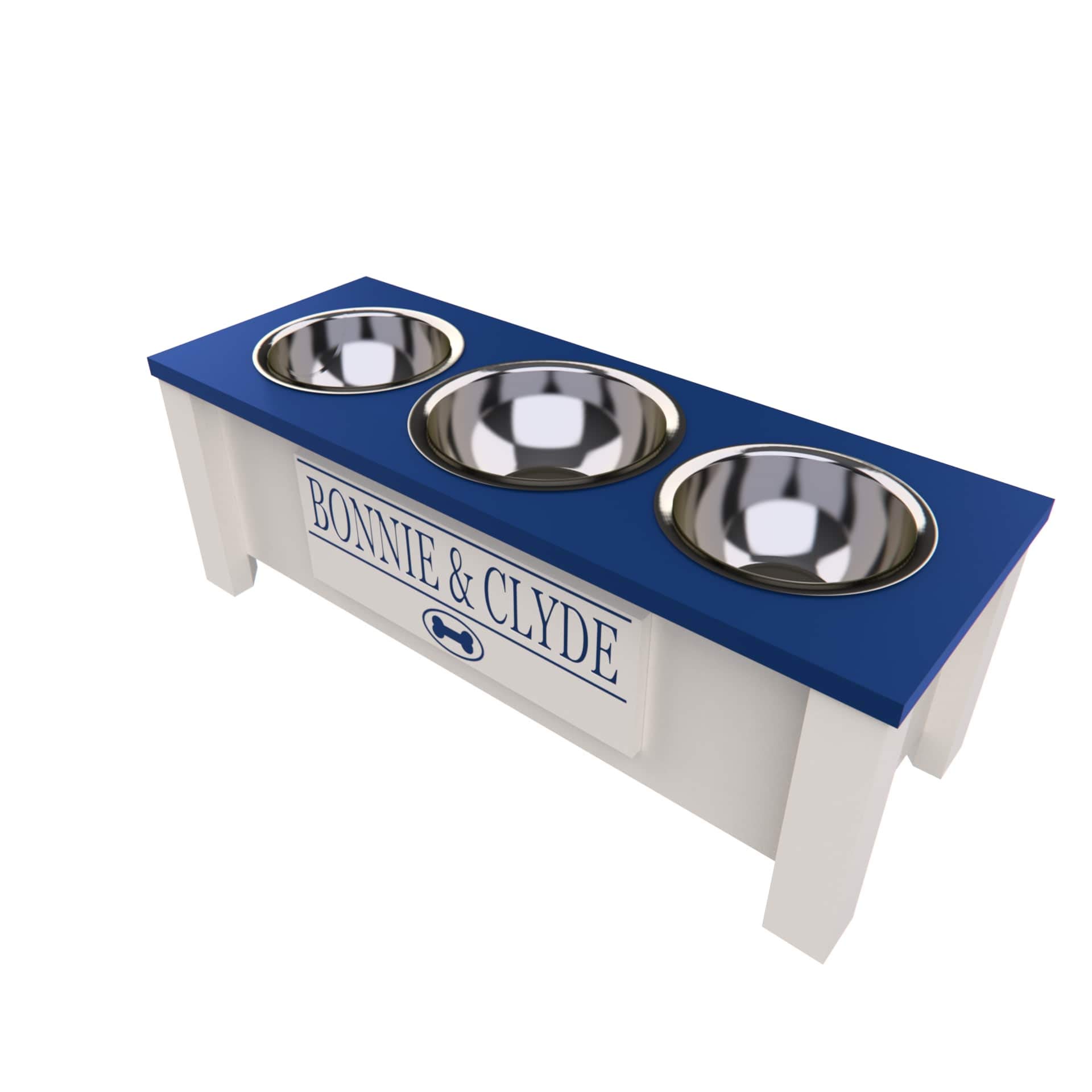 Personalized Elevated Triple Dog Bowl Stand for Large, Medium, Small & X-Small Dogs - 3 Stainless Steel Pet Food & Water Bowls with Internal Storage - Raised Dog Dish Feeder for Better Posture & Digestion (Medium Size, Blue) - Perfect for Kitchen, Dining Area or Pet Feeding Station