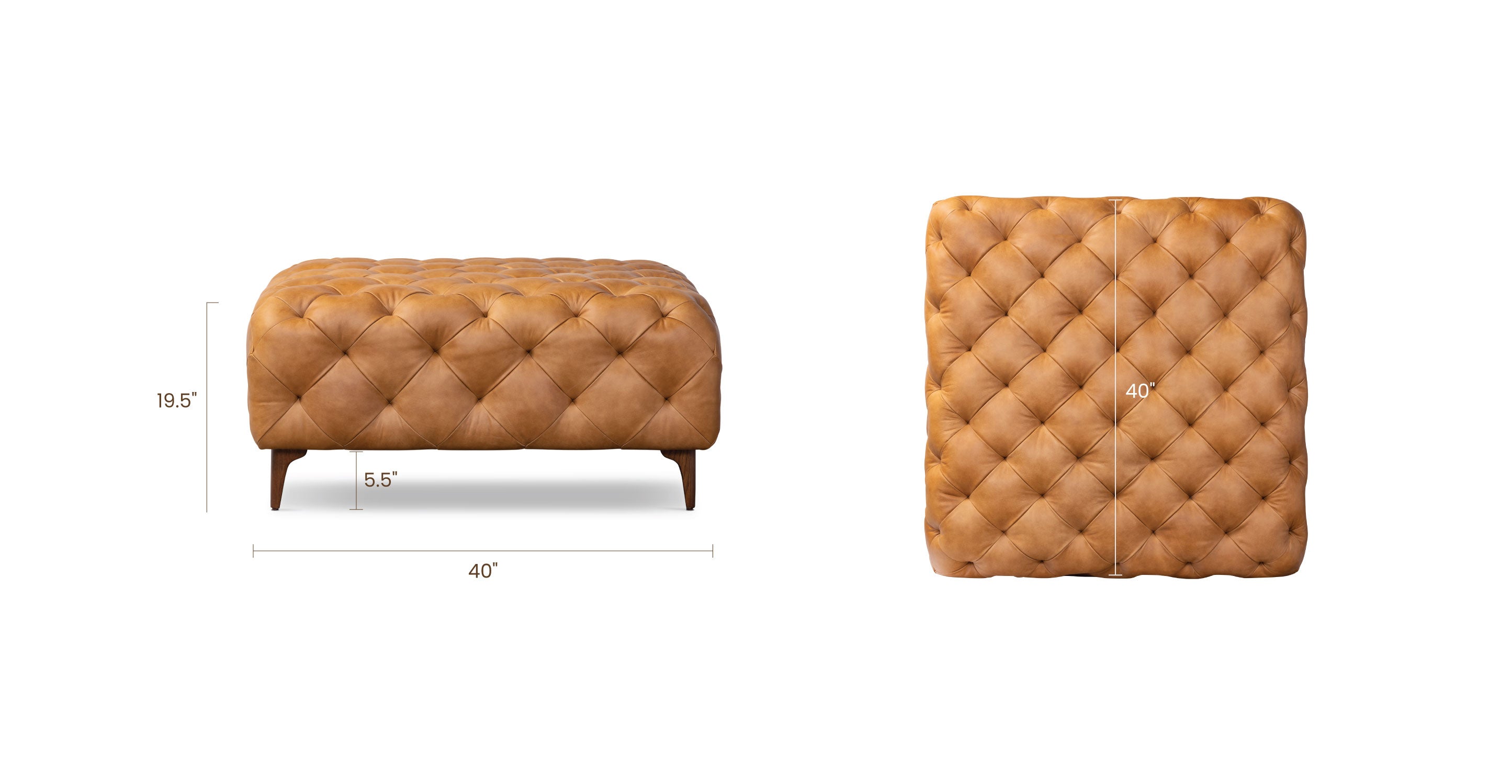 Modern Tufted Turin Ottoman with Solid Wood Legs - Stylish Footrest & Extra Seating for Living Room, Bedroom, or Nursery