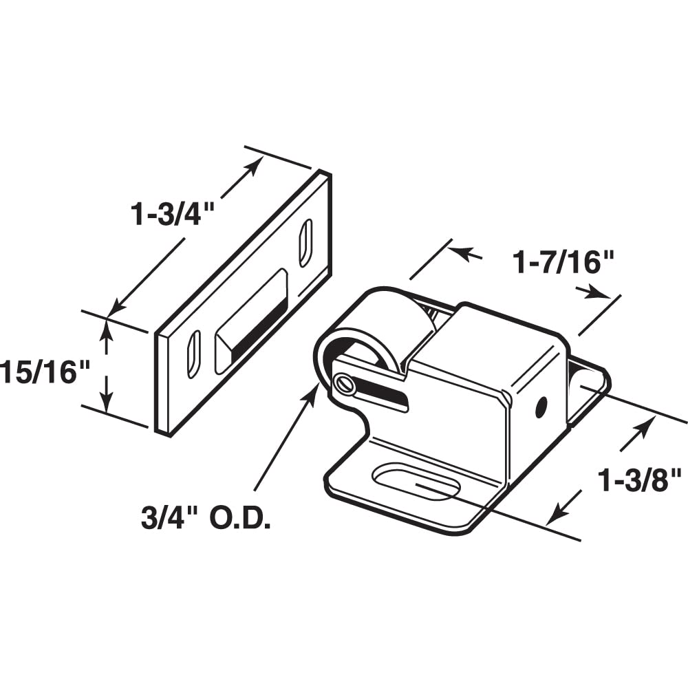 Prime-Line N 7386 Cabinet Door Roller Catch - Satin Nickel Steel Housing & Strike - Single Pack - Perfect for Kitchen Cabinets, Wardrobes & Storage Units