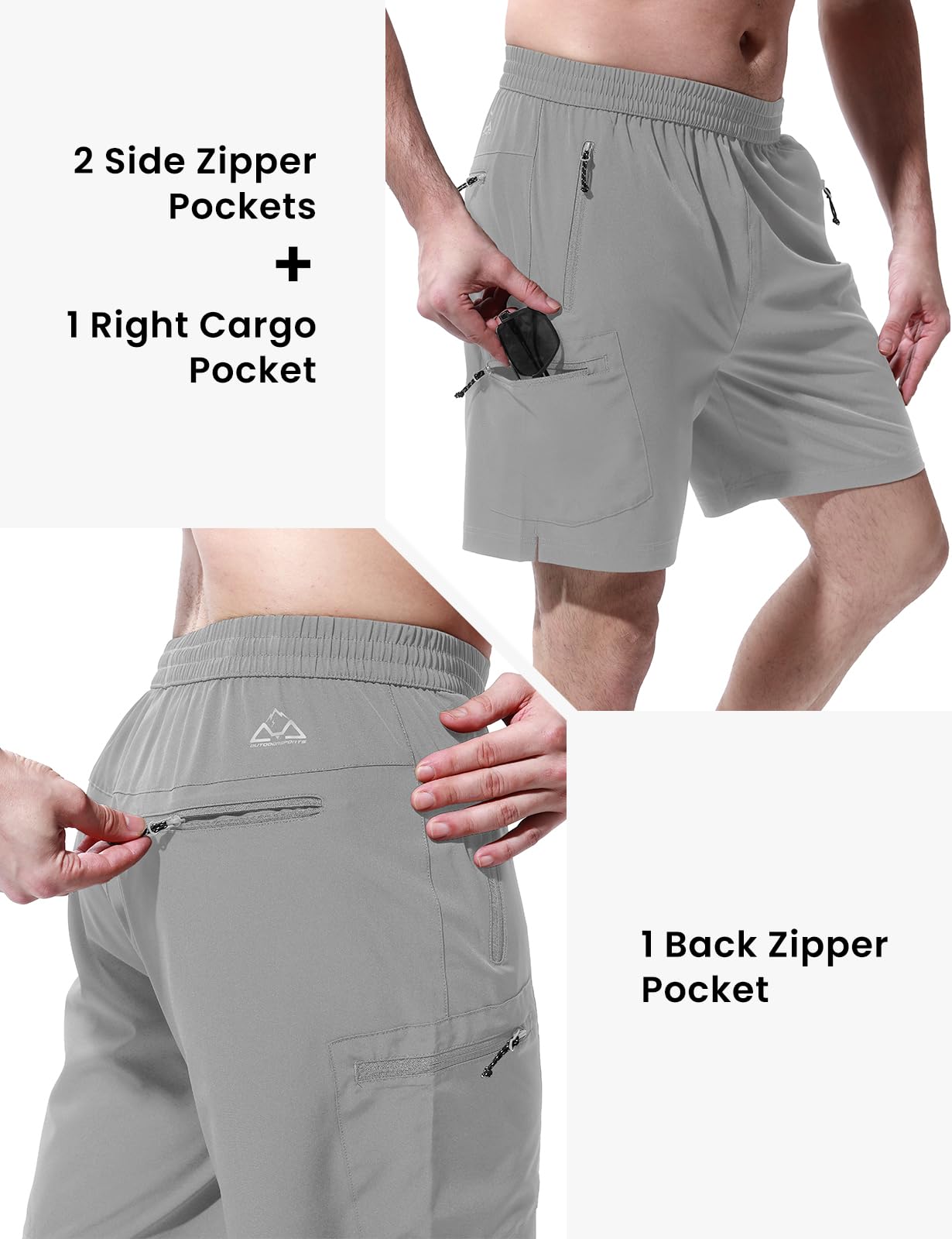 BGOWATU Men's Athletic Hiking Shorts - Stretch Quick Dry Gym Shorts with Zipper Pockets for Outdoor Sports, Fishing & Travel - Perfect for Hiking, Camping and Workout