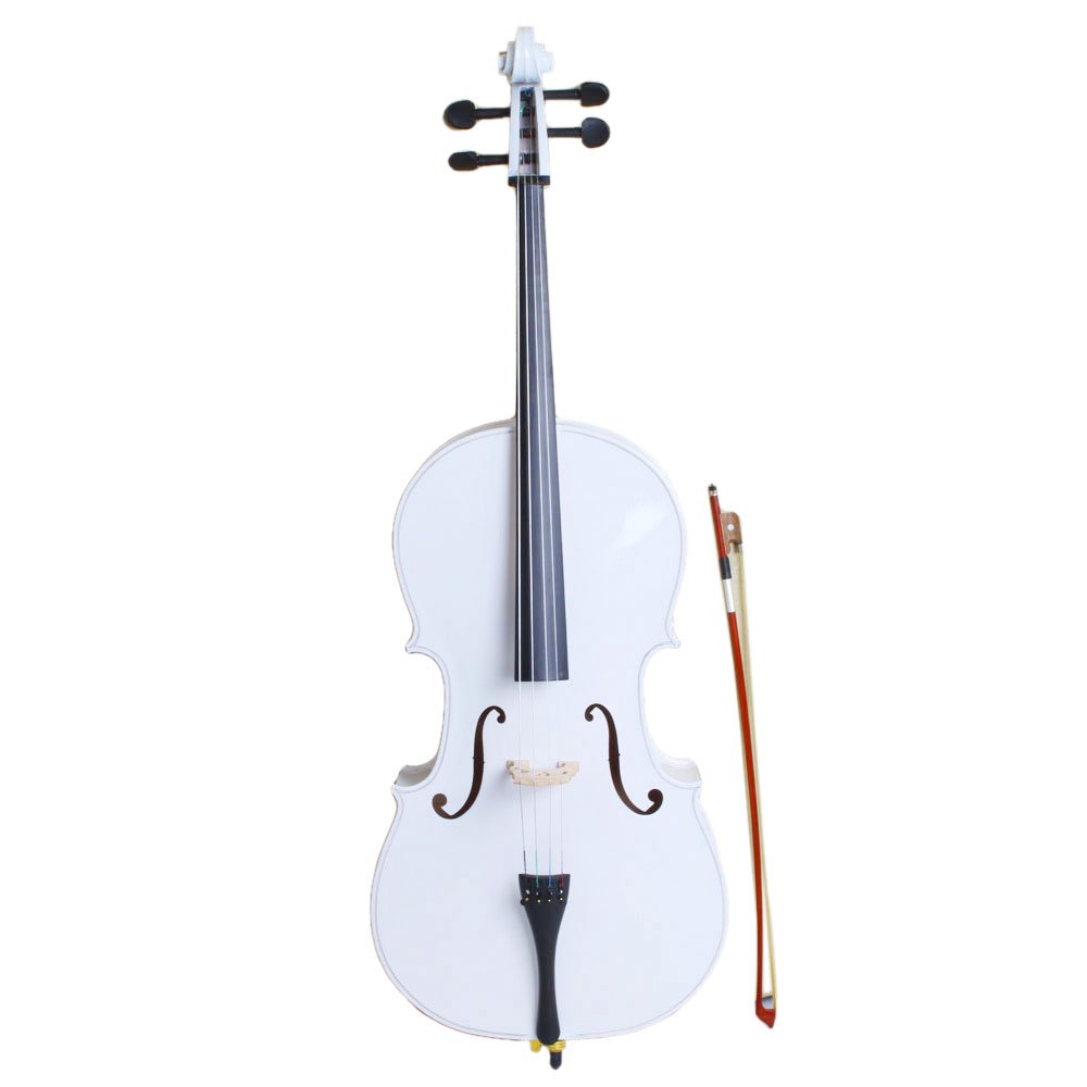 4/4 Full Size Acoustic Cello Set with Hard Case, Bow & Rosin - Professional Beginner Cello Kit in White Finish - Perfect for Students, Music Lessons & Home Practice