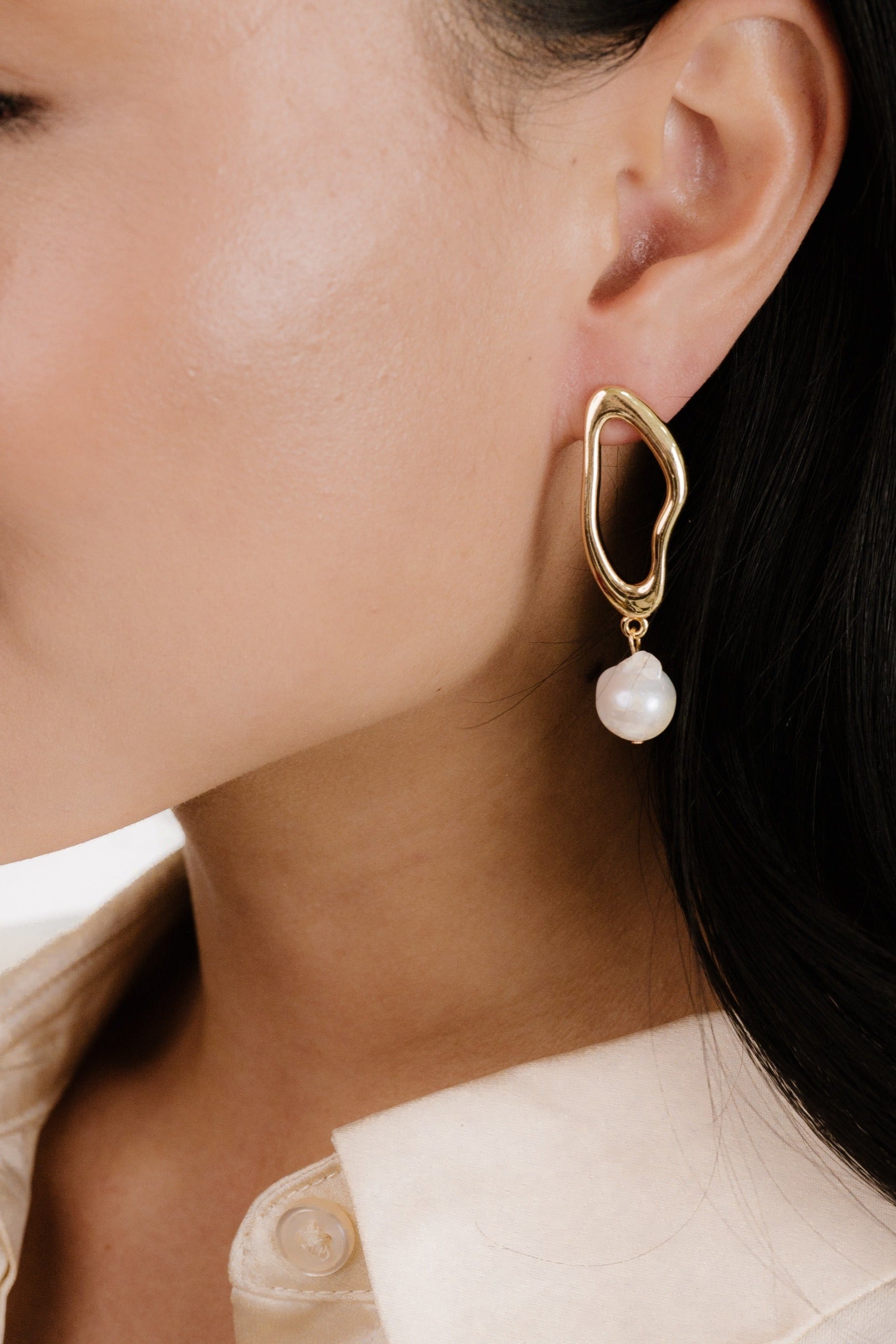 Open Circle Freshwater Pearl Earrings - Elegant Dangle Earrings for Women, Perfect for Weddings, Parties & Special Occasions