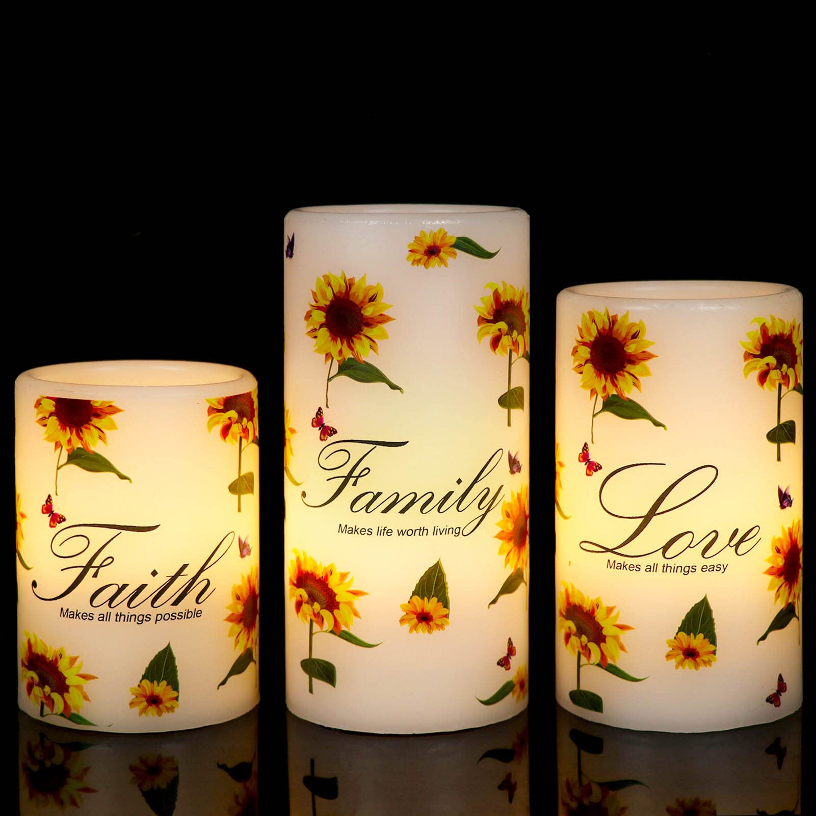 Wondise Flameless LED Pillar Candles with Timer - Set of 3 Real Wax Sunflower Design Battery Operated Candles for Home Decor, Wedding Centerpieces & Romantic Ambiance