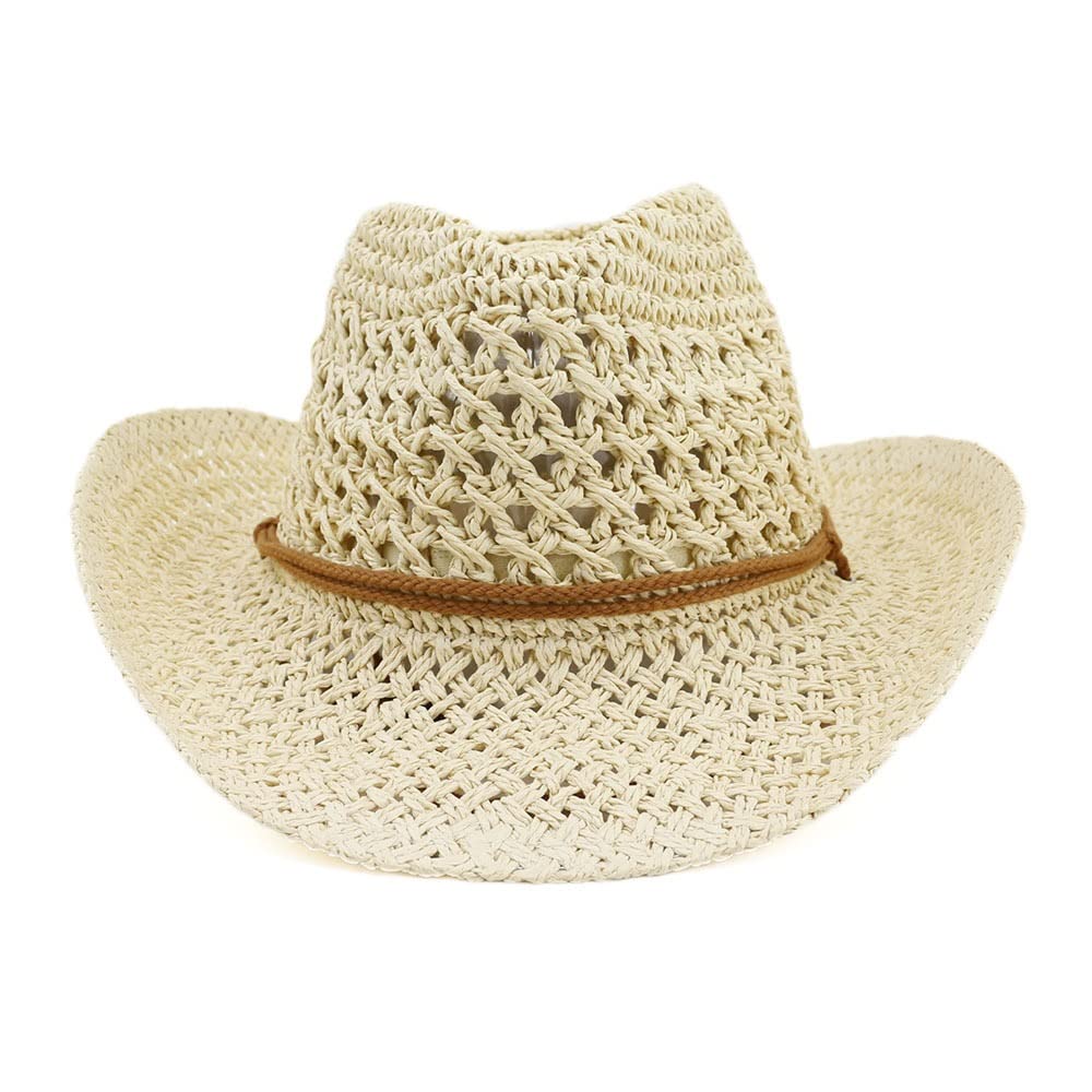 Western Cowboy Hat for Women & Men - Breathable Hollow Out Straw Sun Hat - Cowgirl Summer Beach Hat (56-58cm, Brown) | Perfect for Outdoor Activities, Country Music Festivals, and Beach Vacations