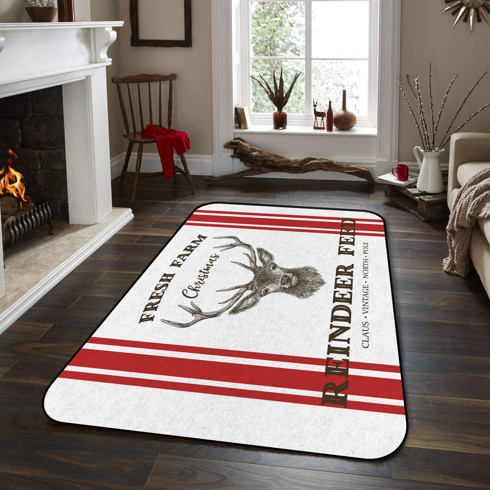 LooPoP Christmas Themed Non-Slip Large Area Rug 5'x8' - Washable Farmhouse Decor for Bedroom, Nursery, Living Room | Holiday Reindeer Design for Kids & Baby Rooms | Perfect for Cozy Winter Home Decor