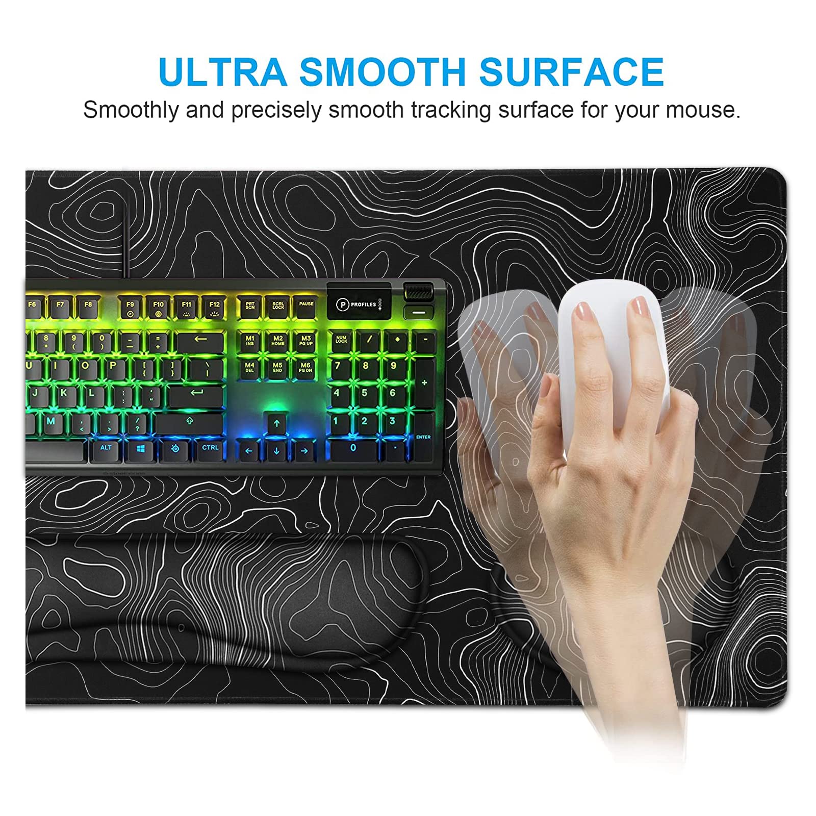 Keepcute Large Gaming Mouse Pad Set - 35.4 x 15.7 Inch Non-Slip Rubber Base Topographic Mouse Mat with Waterproof Stitched Edges for Keyboard & Desk Protection | Perfect for Office, Gaming & Home Workspace
