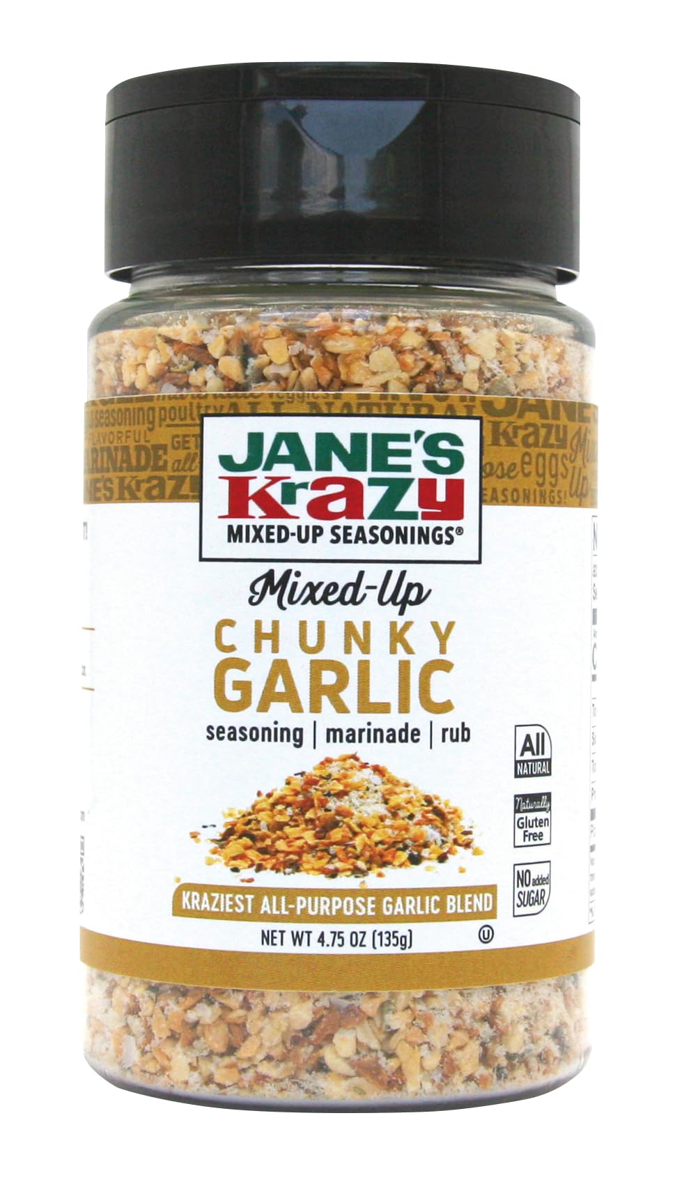 Jane's Krazy Chunky Mixed-Up Garlic Seasoning - 4.75oz (134g) | All-Purpose Garlic Salt Blend for Meat, Poultry, Seafood & Vegetables | Great for Grilling, Roasting & Cooking