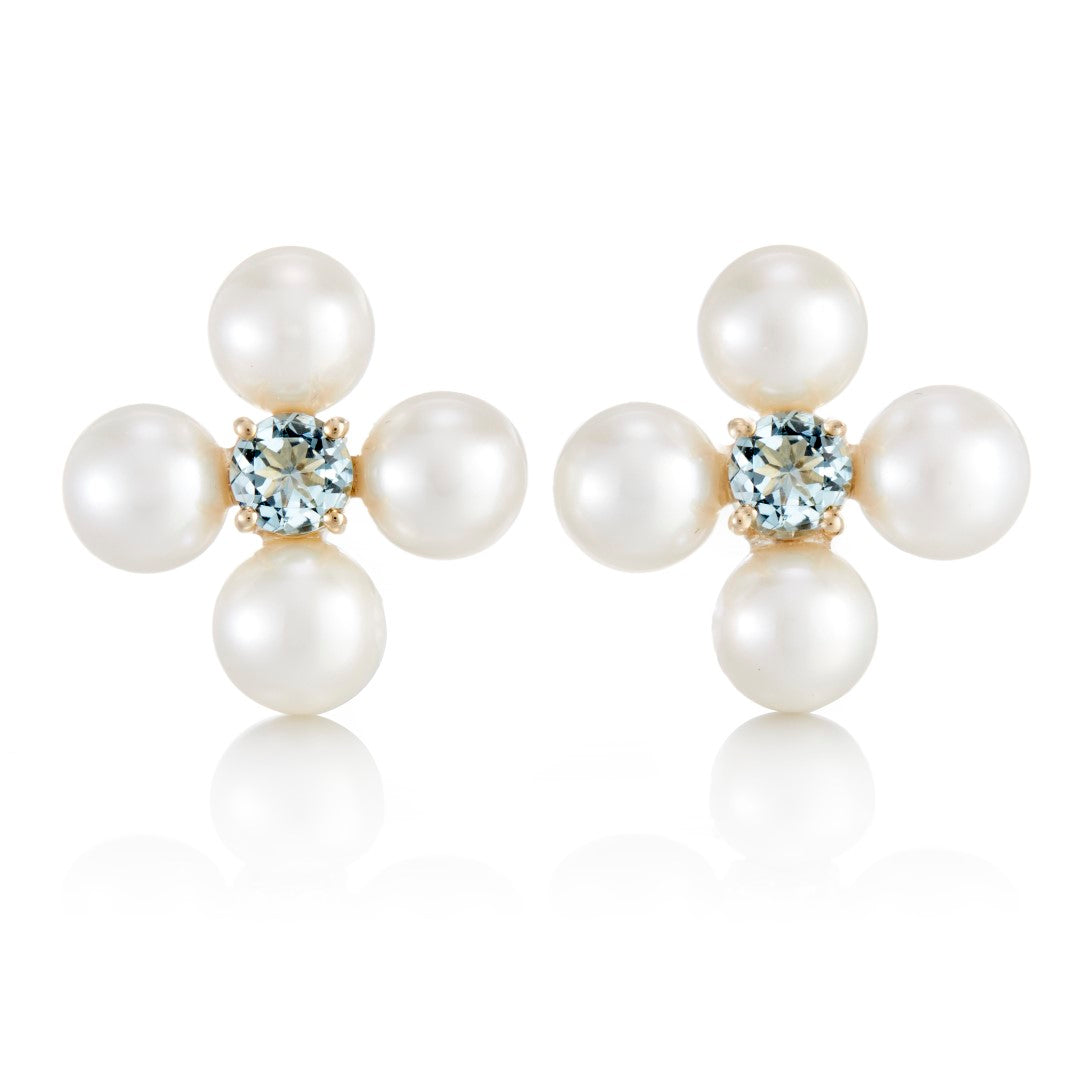 Elegant Pearl and Aquamarine Floral Earrings for Women – Perfect for Weddings, Parties & Special Occasions