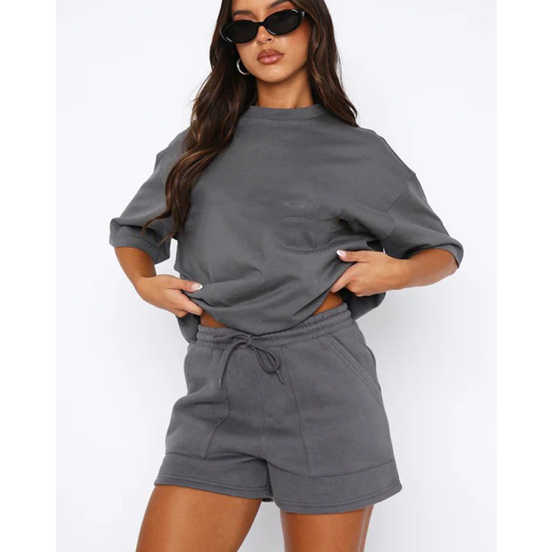 Women's Short Sleeve Pullover and Shorts 2-Piece Outfit Set - Casual Summer Lounge Wear for Beach, Vacation & Home Comfort
