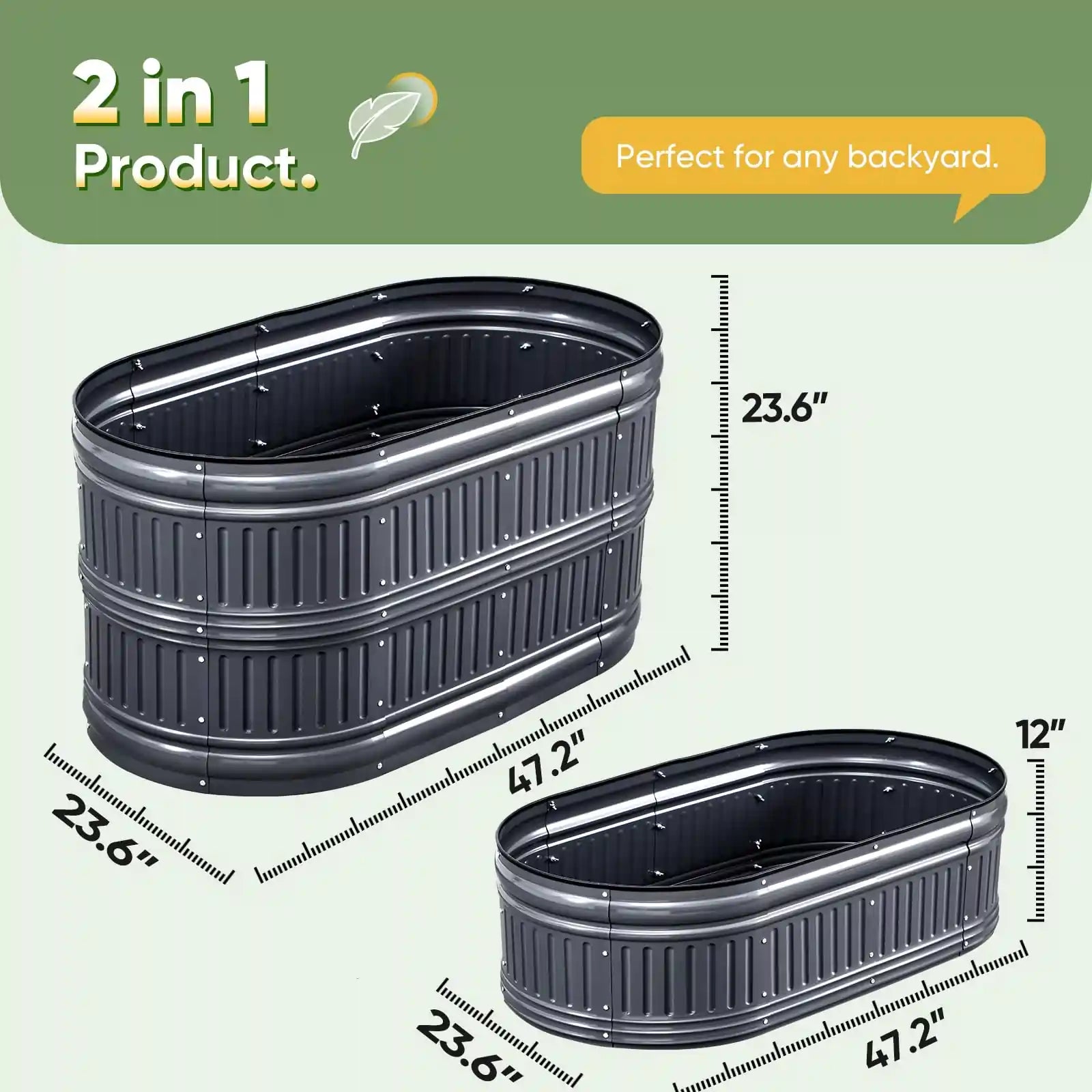 47x24x24 Inch Oval Raised Garden Bed Kit - Elevated Planter Box for Vegetables, Flowers & Herbs - Perfect for Backyard, Patio & Urban Gardening