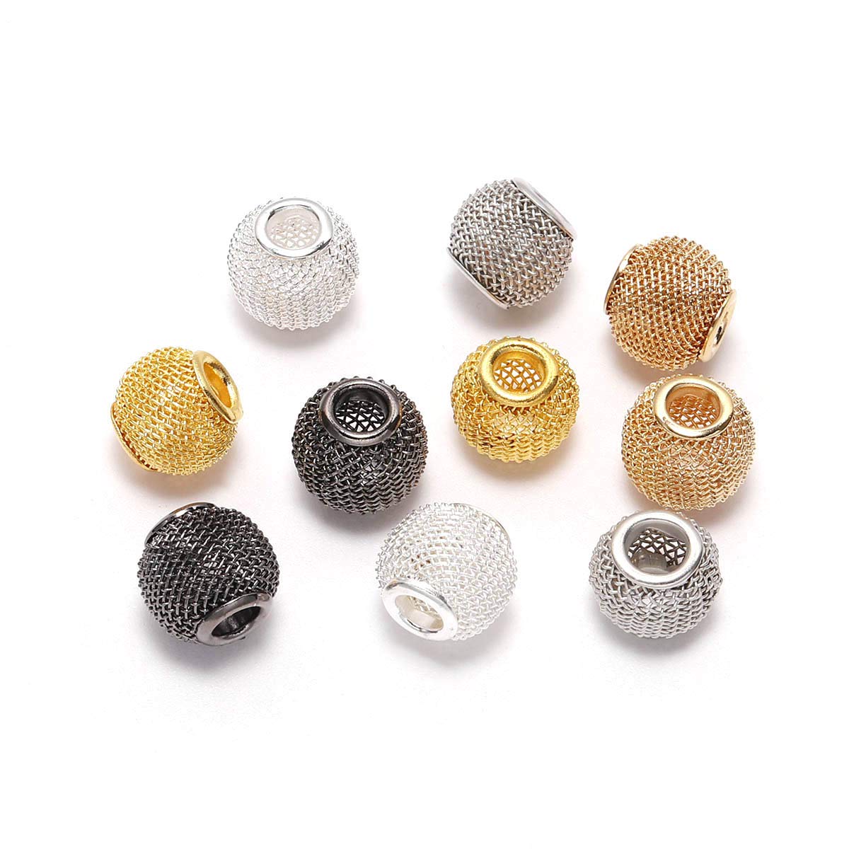 10pcs 10×12mm Gun Black Grid Round Ball Mesh Spacer Beads for DIY Jewelry Making - Craft Bracelets, Earrings & Accessories - Perfect for Beading, Scrapbooking & Gift Projects