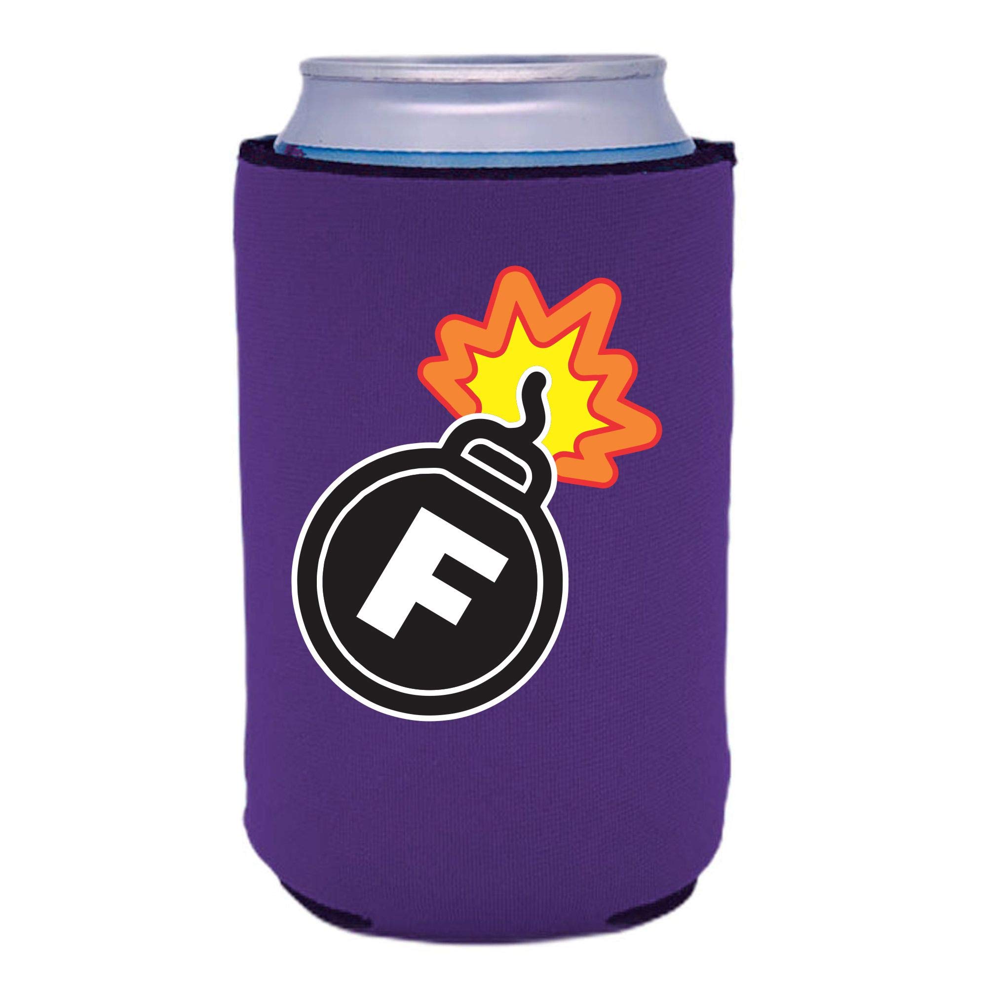 F Bomb Collapsible Can Cooler - Insulated Beer Koozie for Cans & Bottles (Purple, 1-Pack) - Perfect for Camping, BBQs, Beach & Tailgating Parties