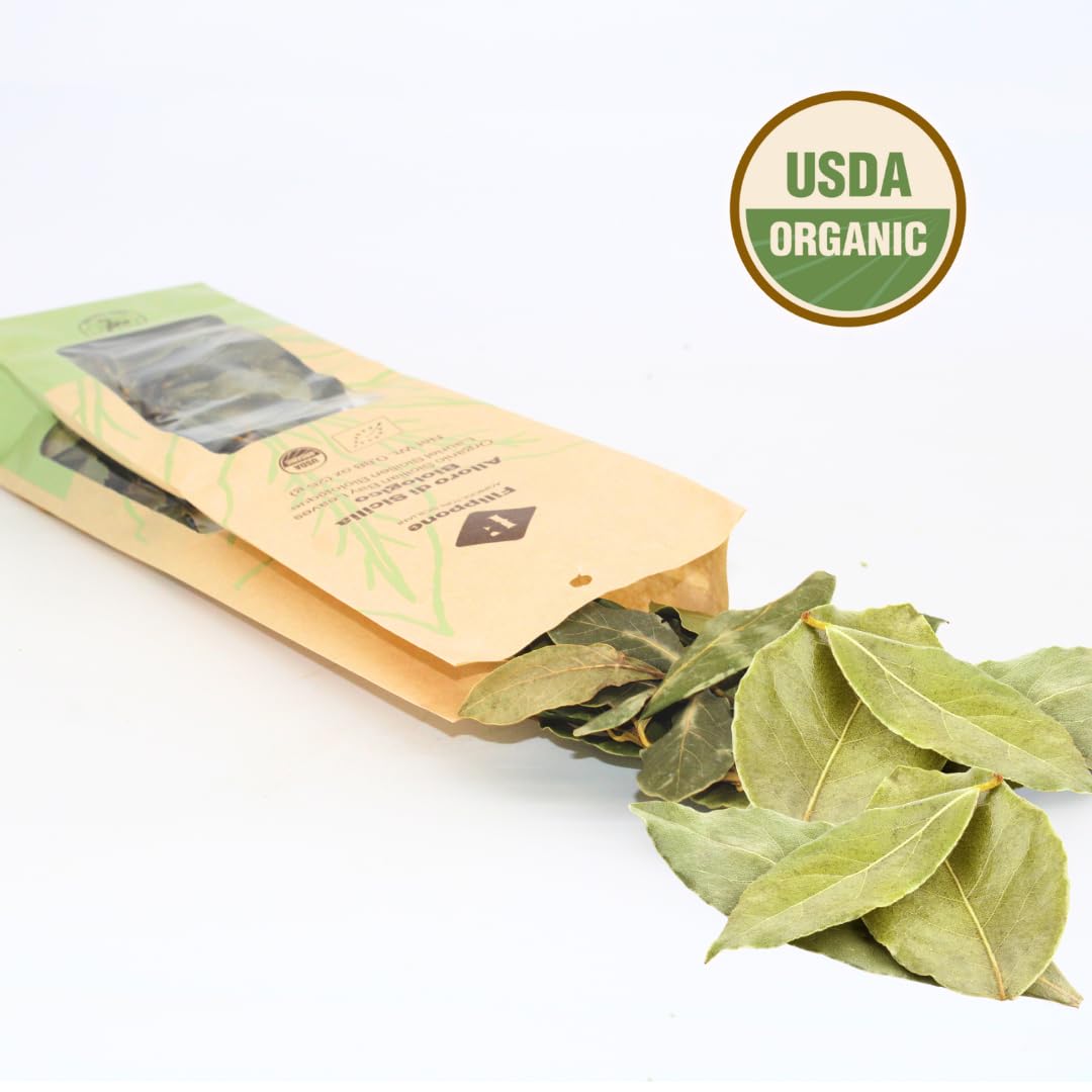 Organic Bay Leaves on Stem - Sicilian USDA Certified (25g/0.88oz) | Premium Culinary Herb for Soups, Stews & Mediterranean Cooking